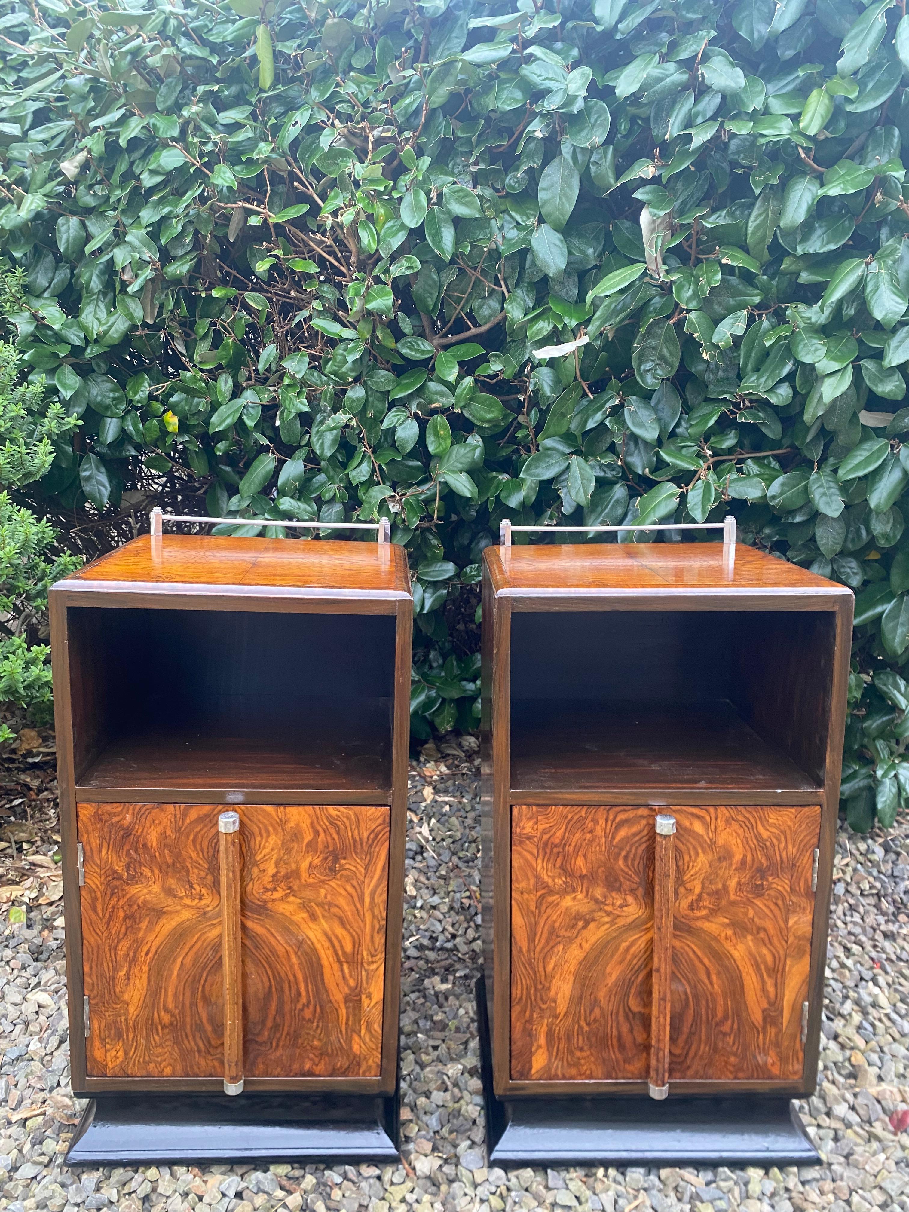 Striking pair of matching Art Deco Nightstands For Sale 14