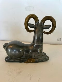 Striking Pair of Mid-Century Modern Mixed-Metal Ram Sculptures