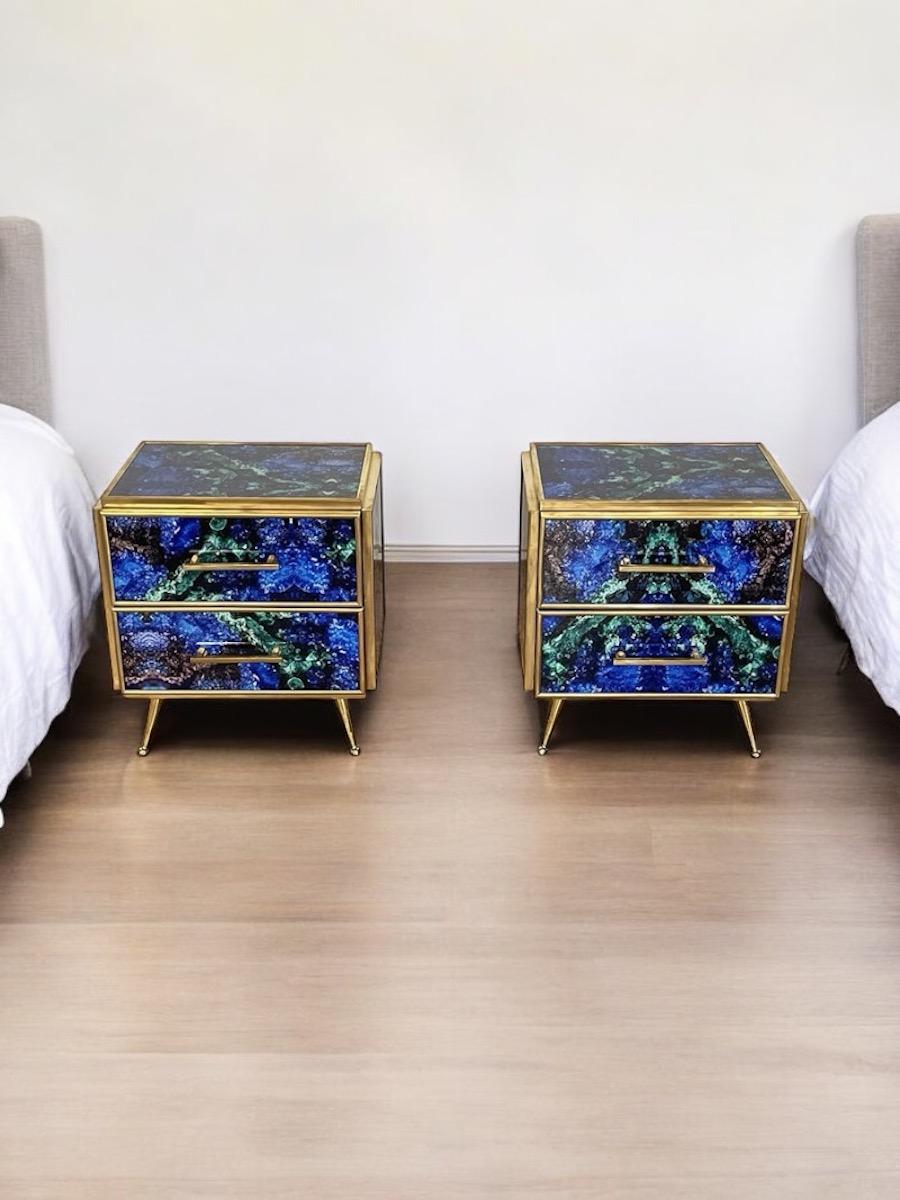 Mid-Century Modern Striking Pair of Mid-Century style Blue Night Stands or Side Tables For Sale