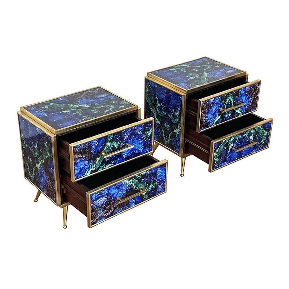 Striking Pair of Mid-Century style Blue Night Stands or Side Tables In Excellent Condition For Sale In Rome, IT