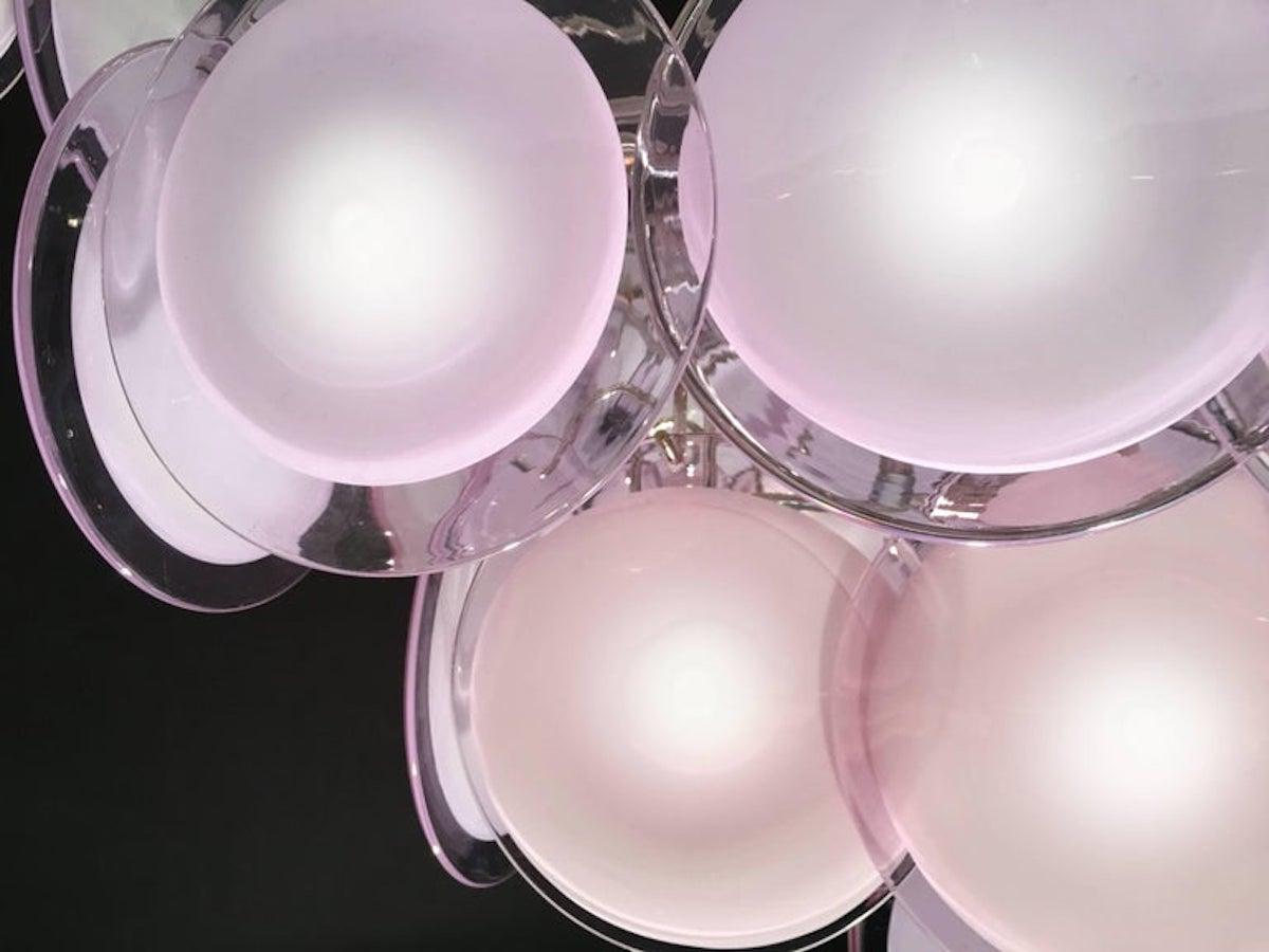 Fine XX secolo Straordinaria coppia di lampadari moderni in vetro di Murano a disco color ametista, anni '70 in vendita