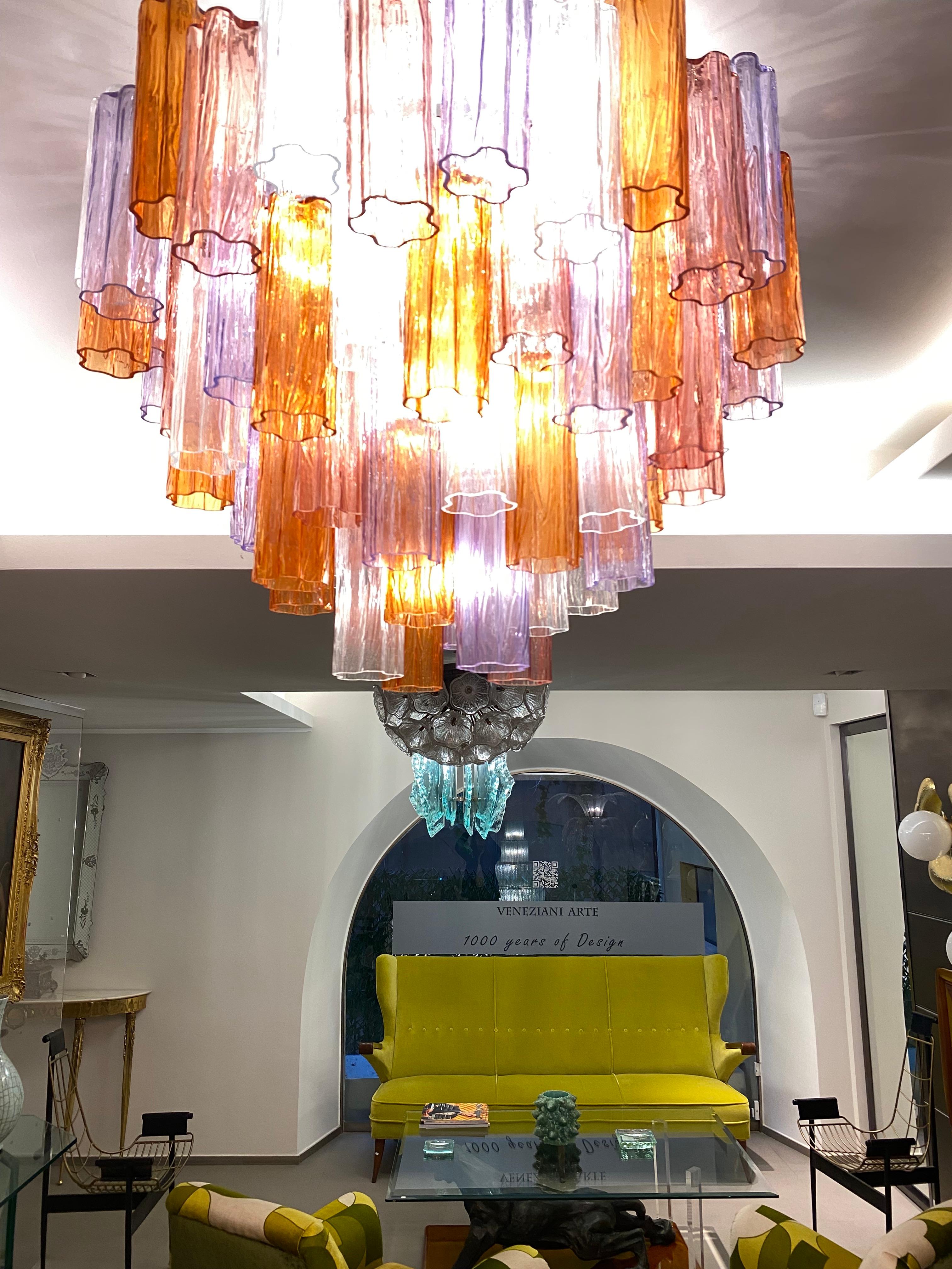 Striking Pair of Modern Multicolore Murano Glass Tronchi Chandelier For Sale 1