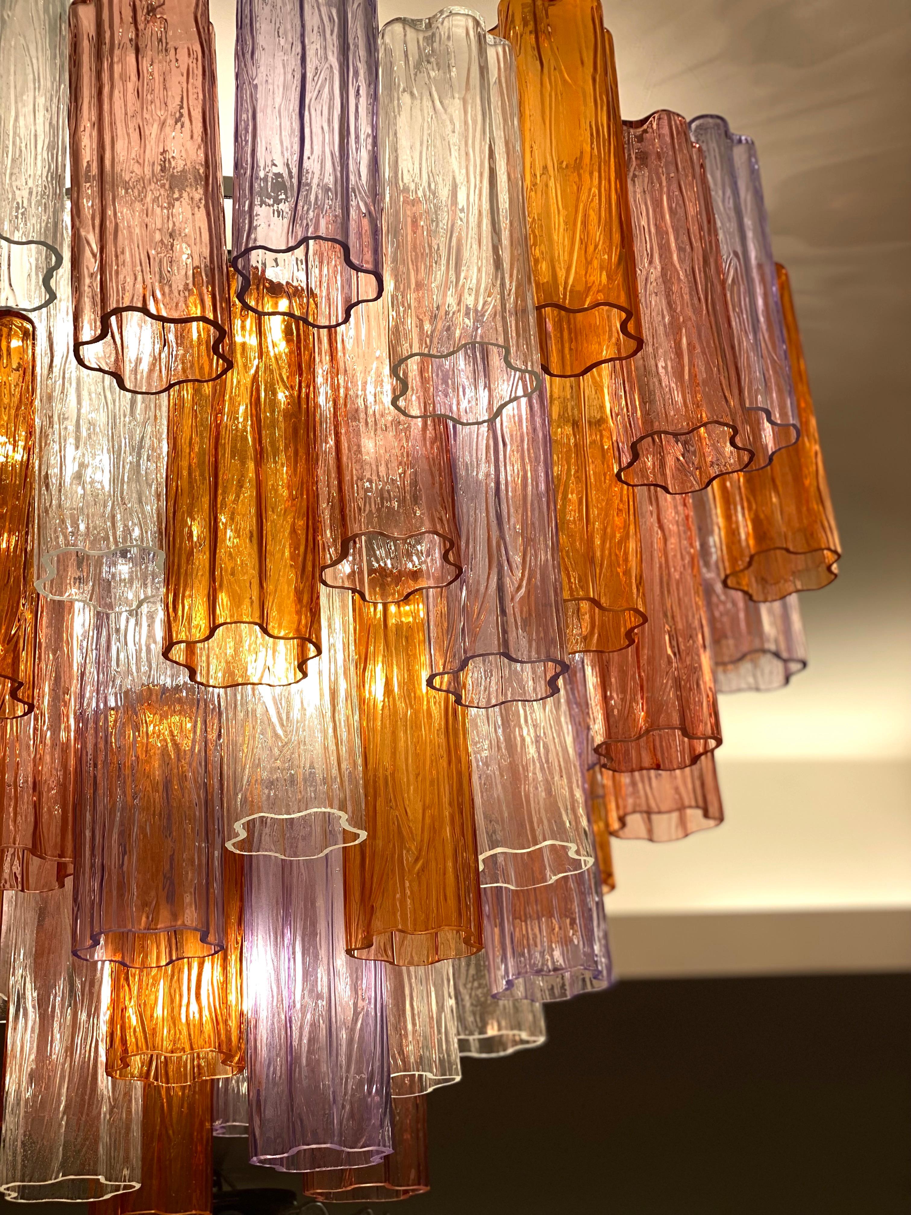 Striking Pair of Modern Multicolore Murano Glass Tronchi Chandelier For Sale 2