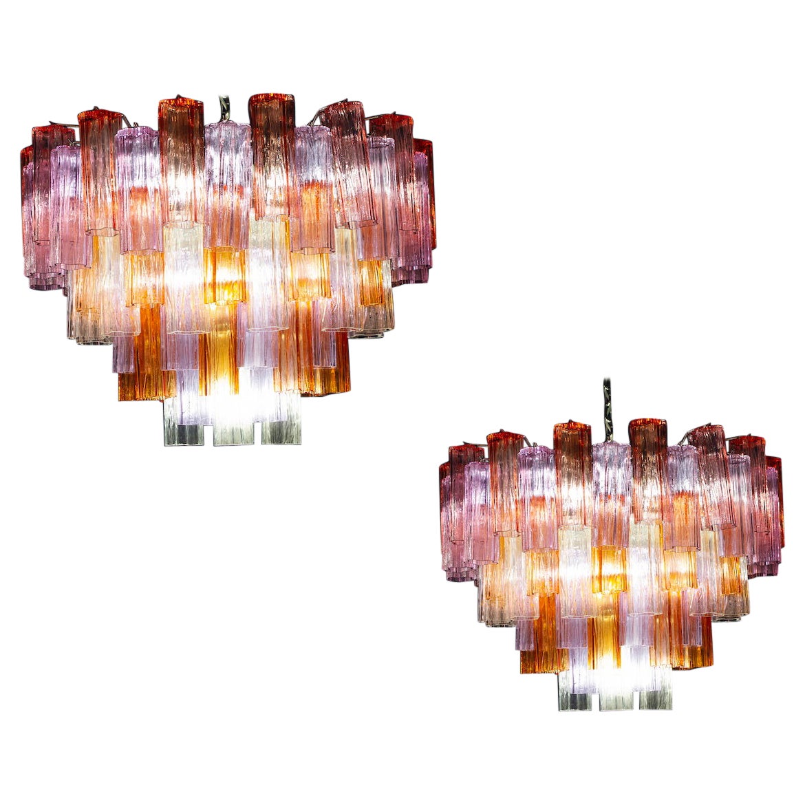 Striking Pair of Modern Multicolore Murano Glass Tronchi Chandelier
