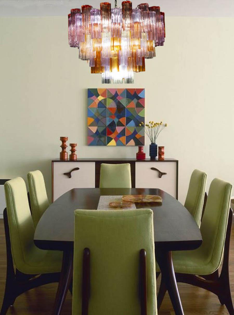 Striking Pair of Modern Multicolored Murano Glass Tronchi Chandelier For Sale 5