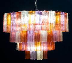 Striking Pair of Modern Multicolored Murano Glass Tronchi Chandelier