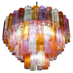 Striking Pair of Modern Multicolored Murano Glass Tronchi Chandelier