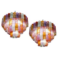 Coppia di lampadari moderni multicolore in vetro di Murano Tronchi