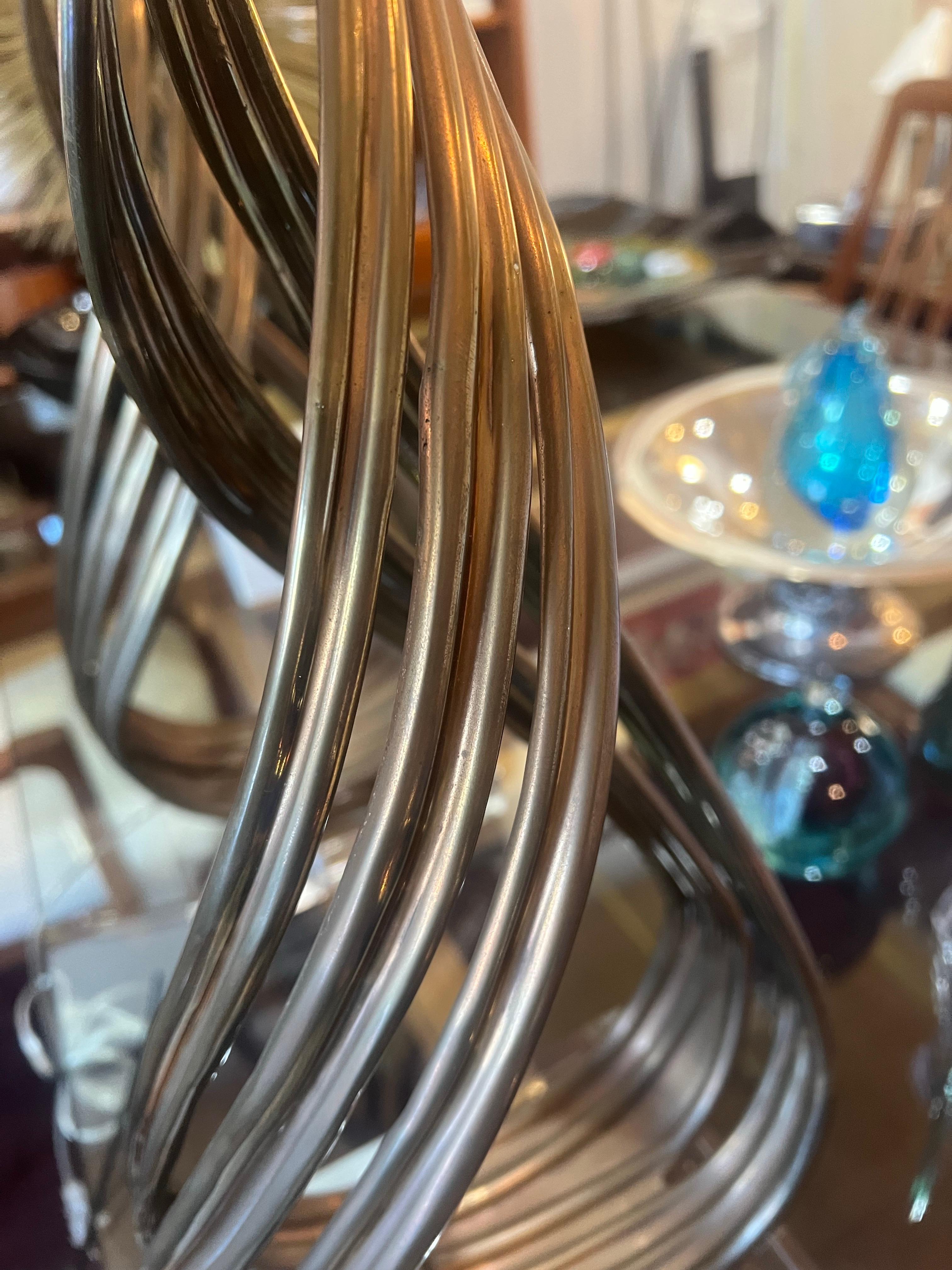 20th Century Striking Pair of Patinated Twisted Bronze and Lucite Tall Sculpted Lamps For Sale