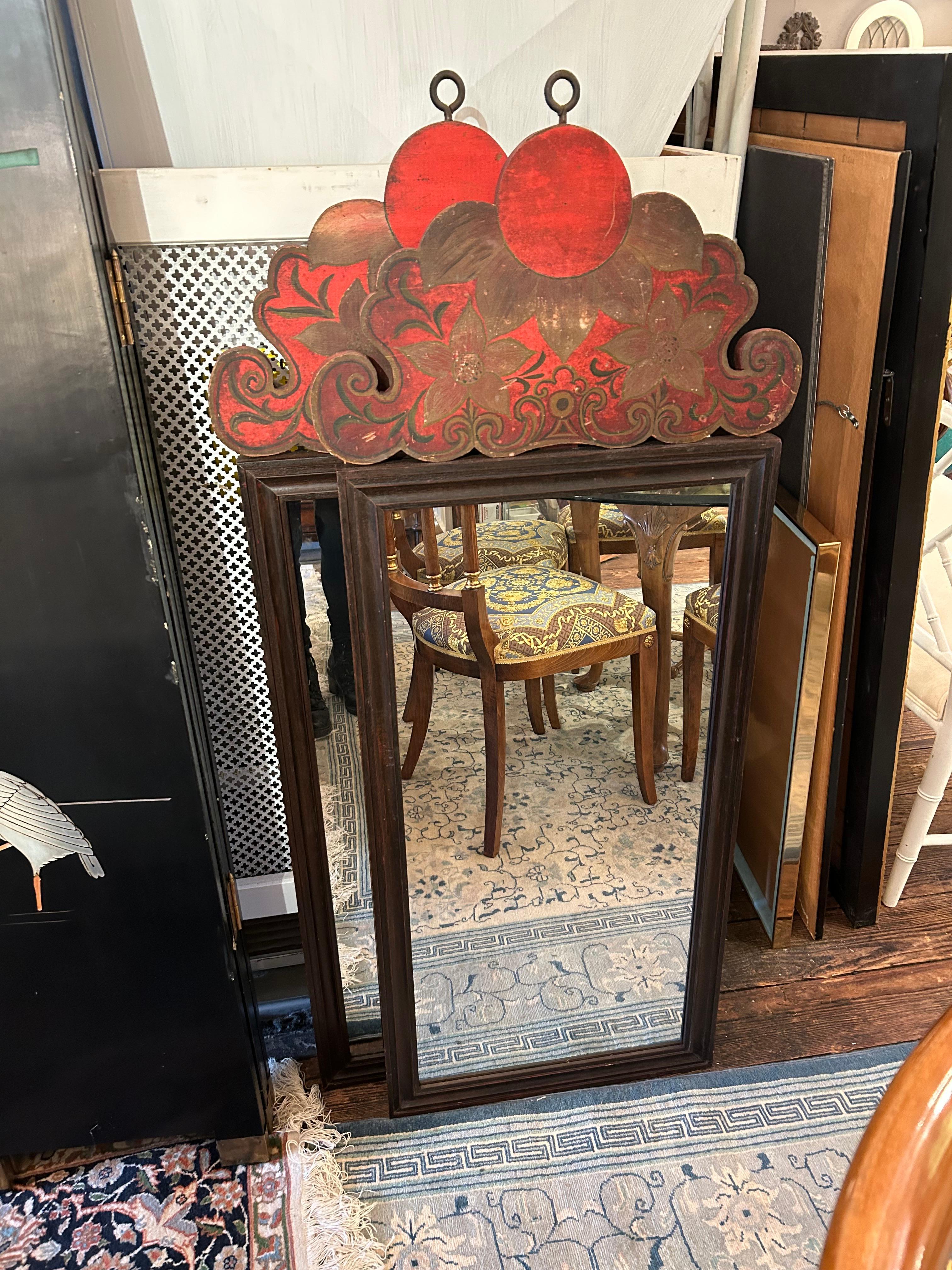 Paire de miroirs rectangulaires en bois vintage avec soleil levant japonais en vente 2