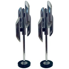 Striking Pair of Space Age Italian Chrome Table Lamps