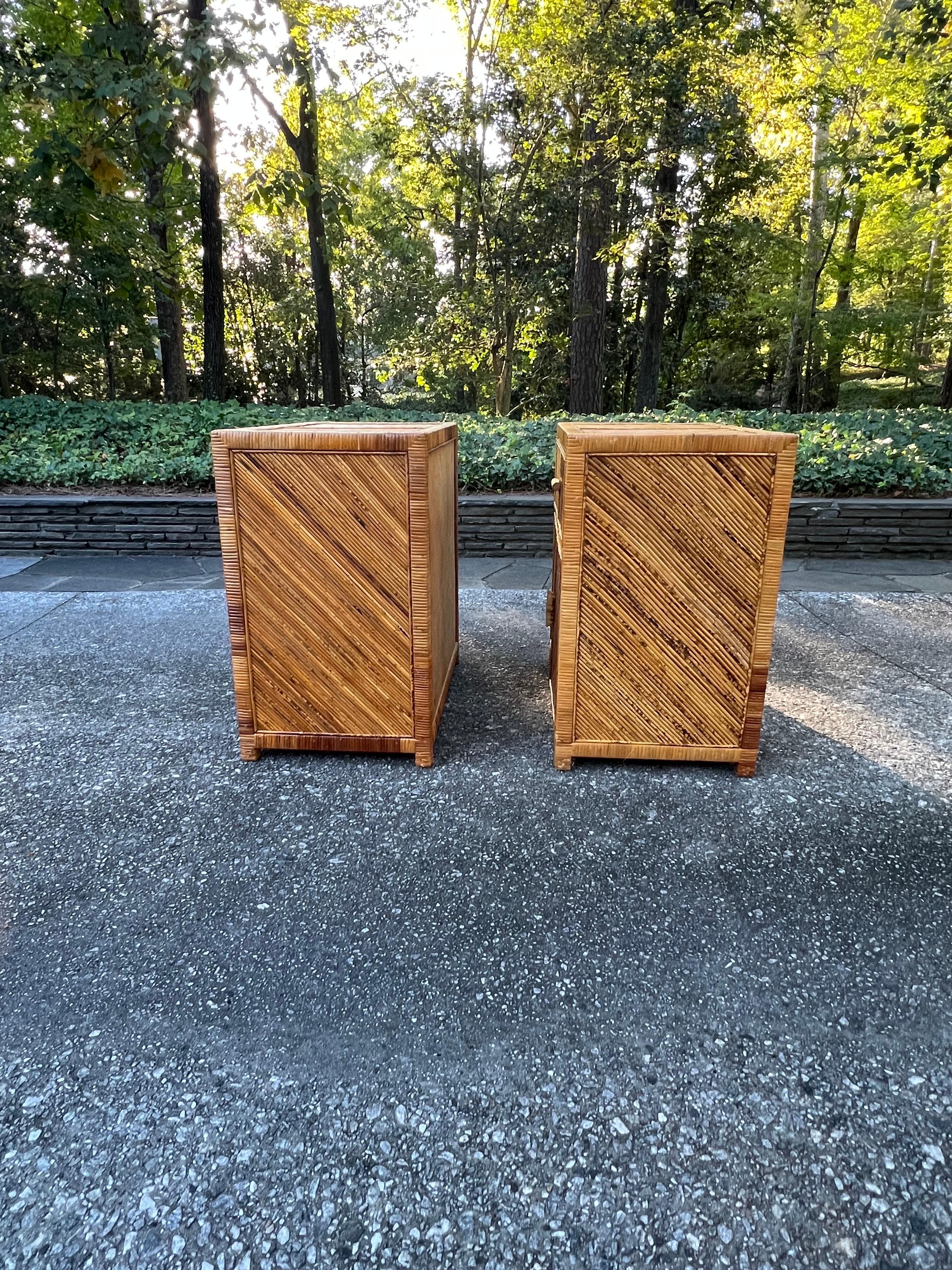 Striking Pair of Textural Bamboo and Cane Marquetry Commodes, circa 1975 For Sale 5