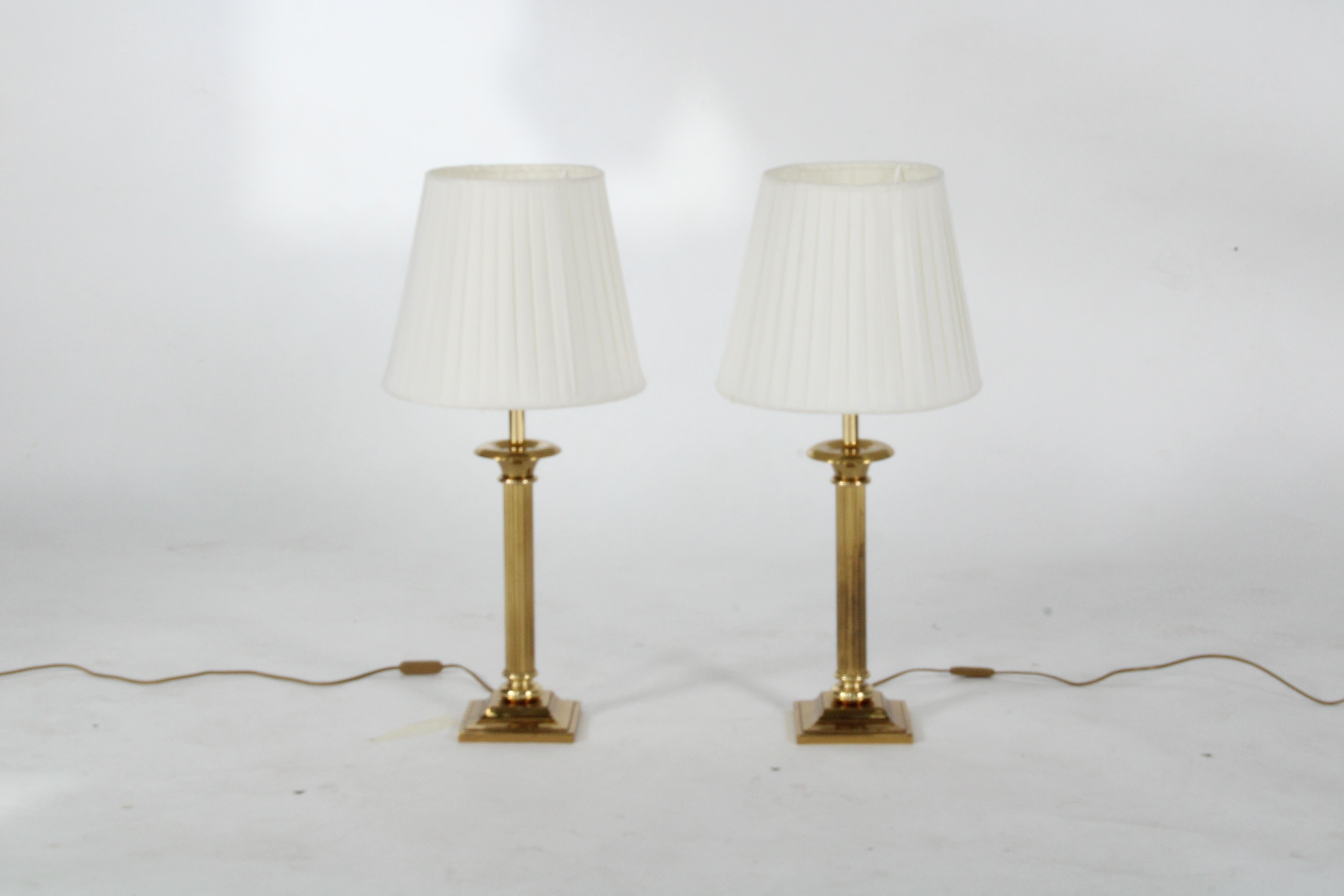 Striking pair of vintage brass plate column lamps  *Free Worldwide Delivery 2