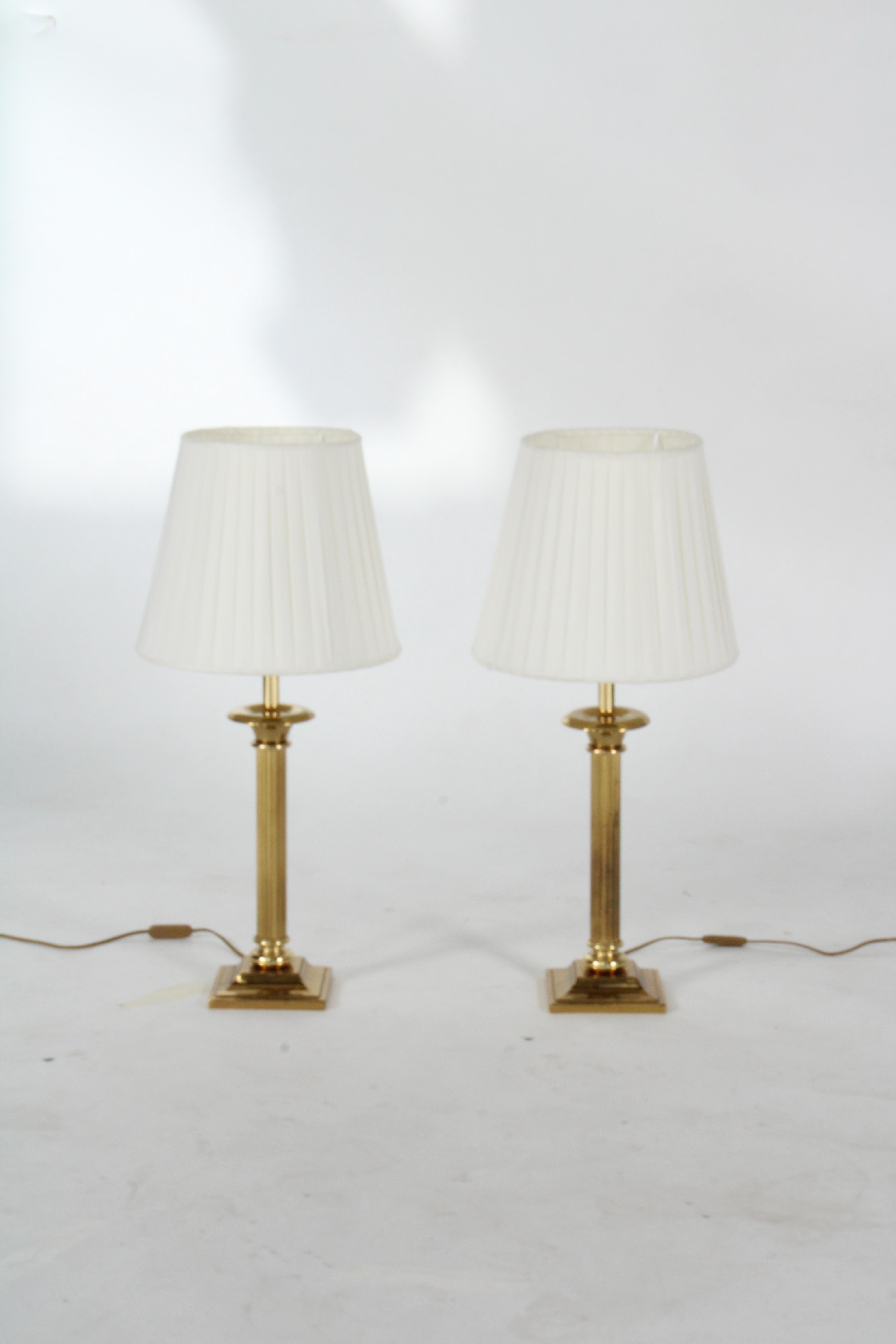 Spanish Striking pair of vintage brass plate column lamps  *Free Worldwide Delivery