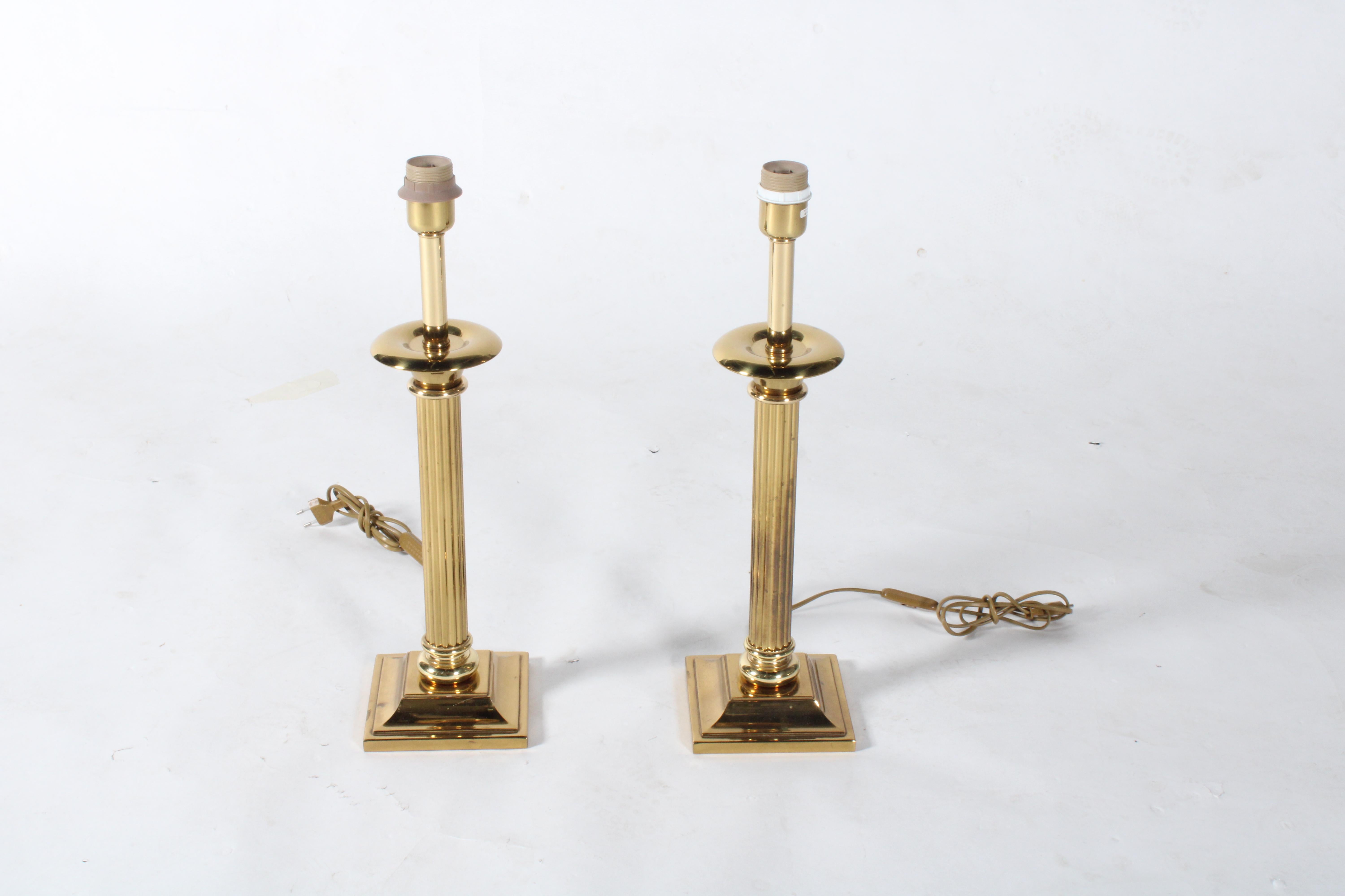 Striking pair of vintage brass plate column lamps  *Free Worldwide Delivery In Good Condition In Portlaoise, IE