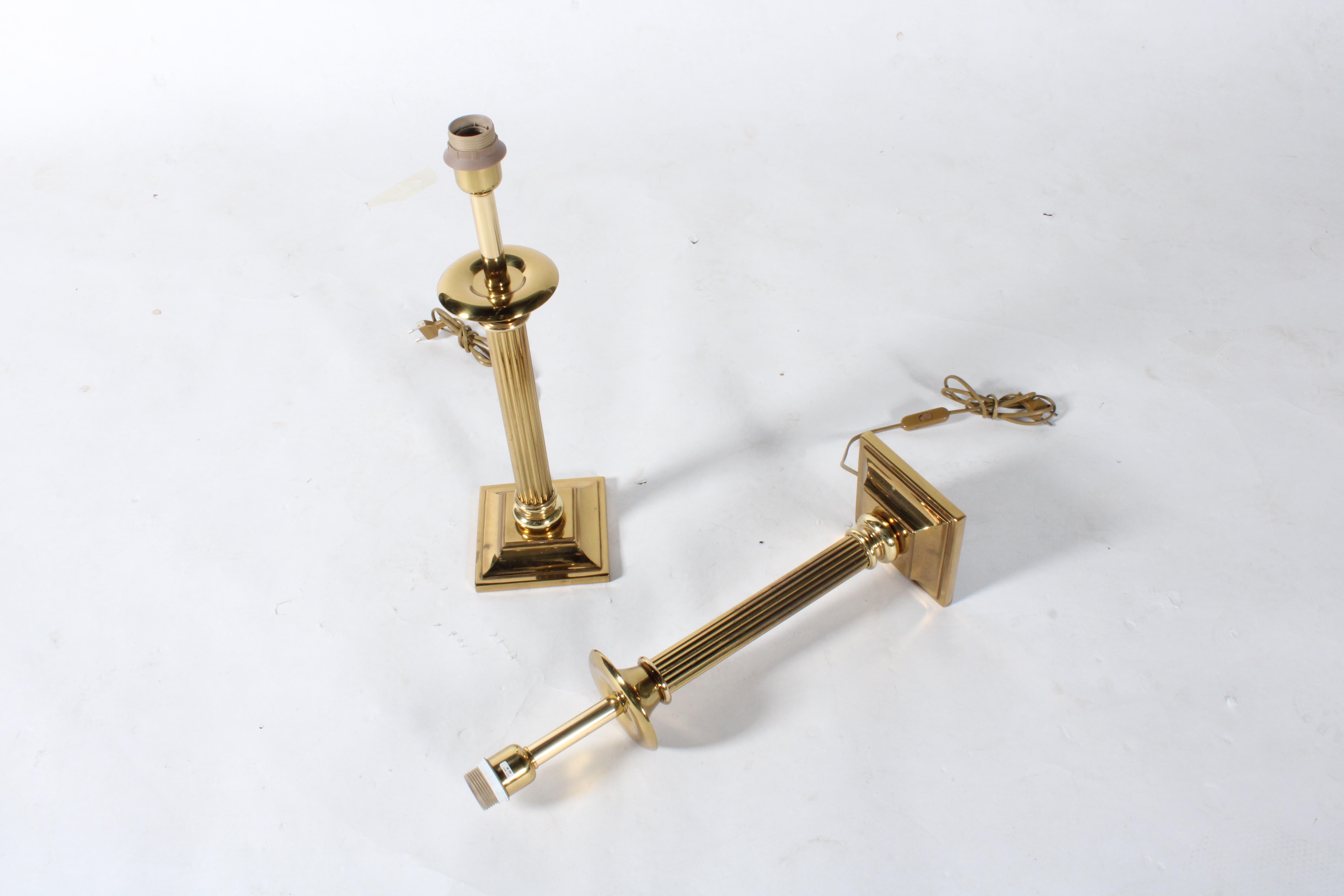 Striking pair of vintage brass plate column lamps  *Free Worldwide Delivery 1