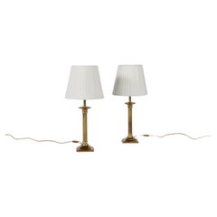 Striking pair of vintage brass plate column lamps *Free Worldwide Delivery