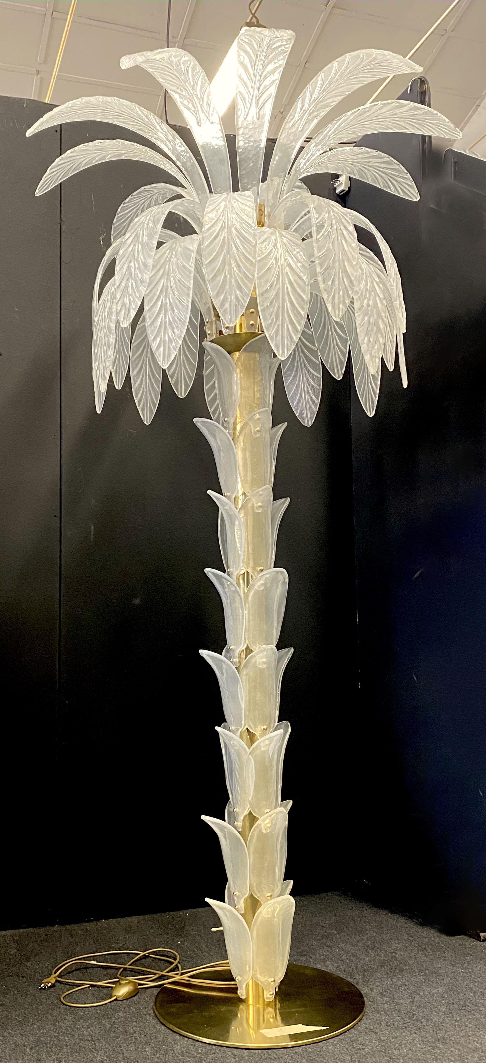 Fantastic modern Murano glass and brass-mounted Palmette floor lamp.
Available also a pair. 
 There are 3 E 27 light bulbs.
 