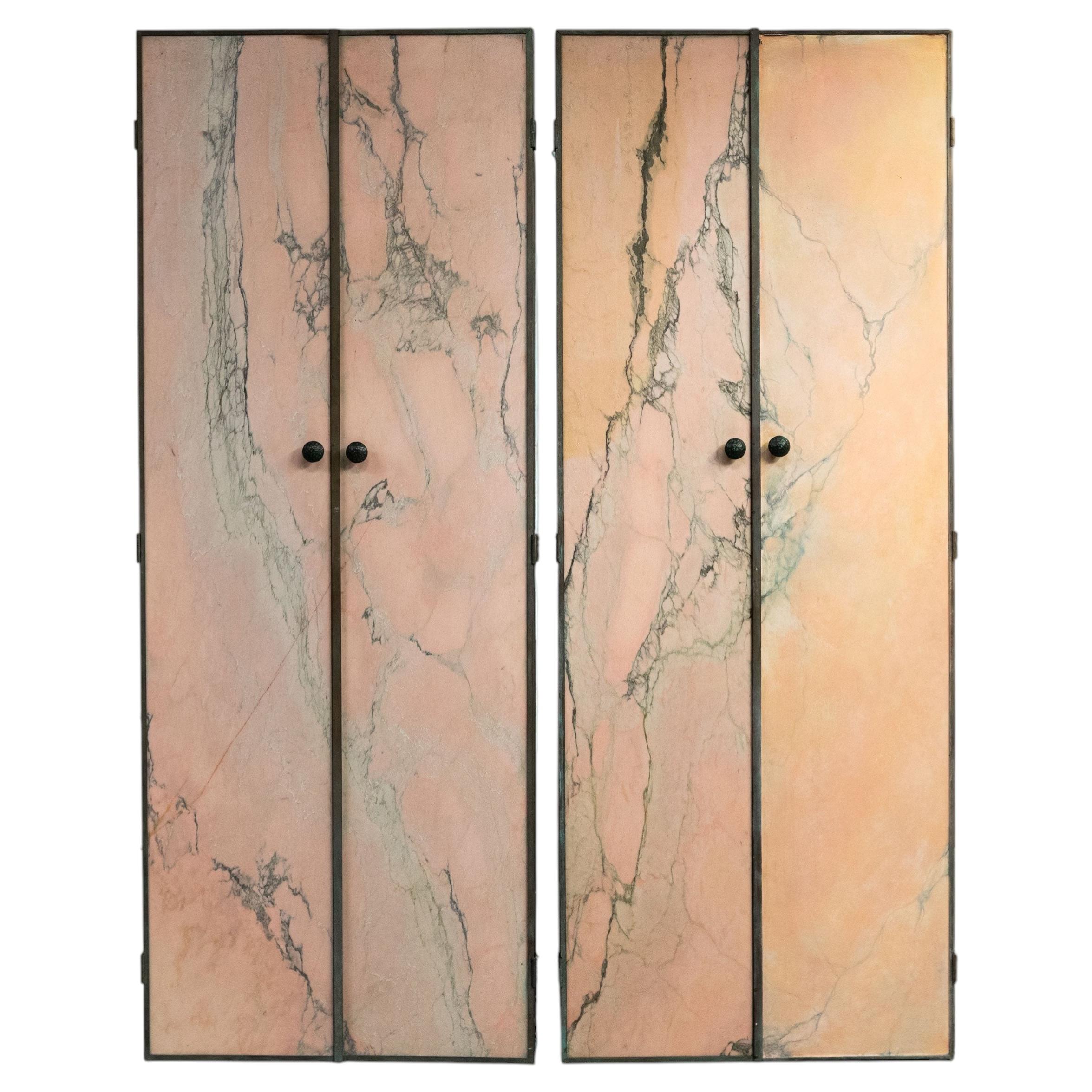 Striking Pink Marble Double Doors  2 Sets For Sale