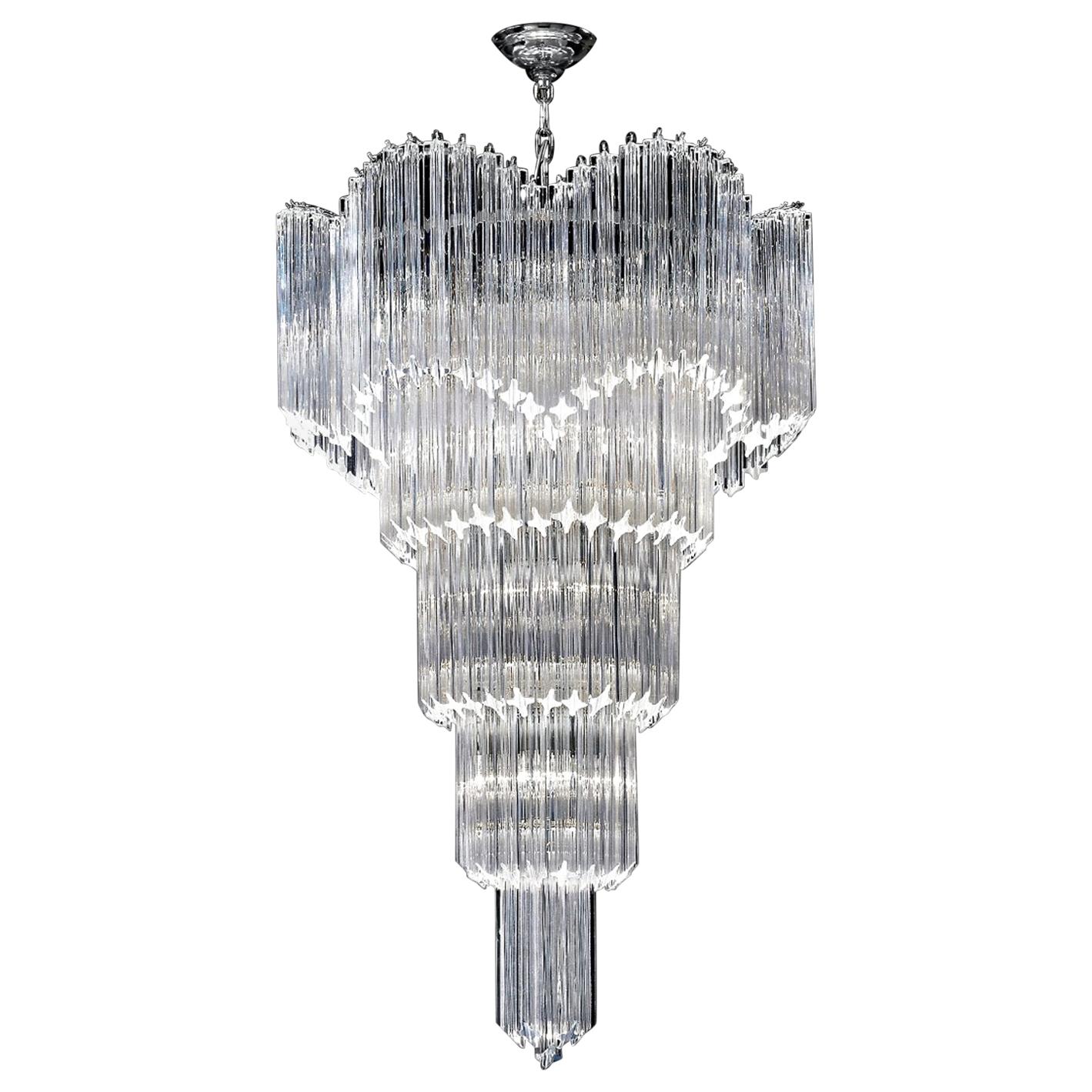 Striking Pink Multitier Triedi Crystal Prism Chandelier For Sale 4