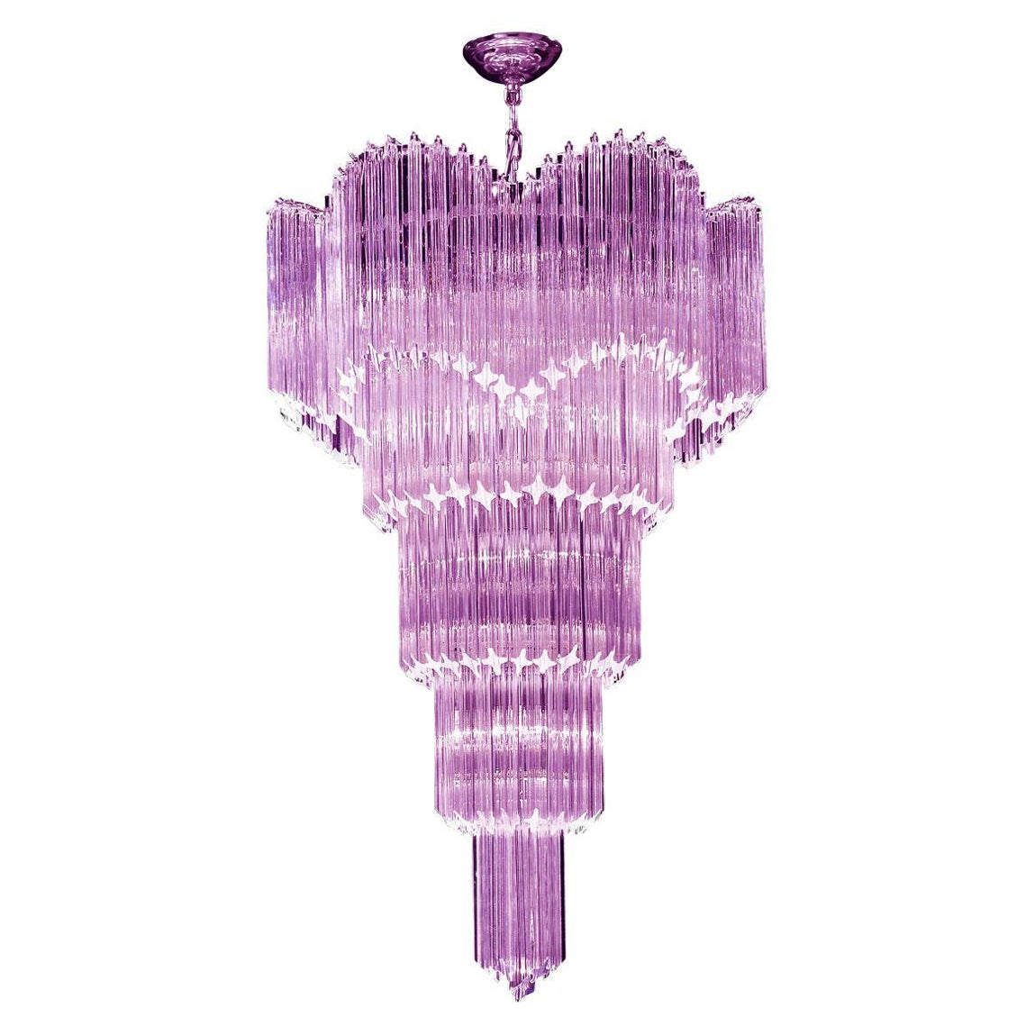 Striking Pink Multitier Triedi Crystal Prism Chandelier For Sale