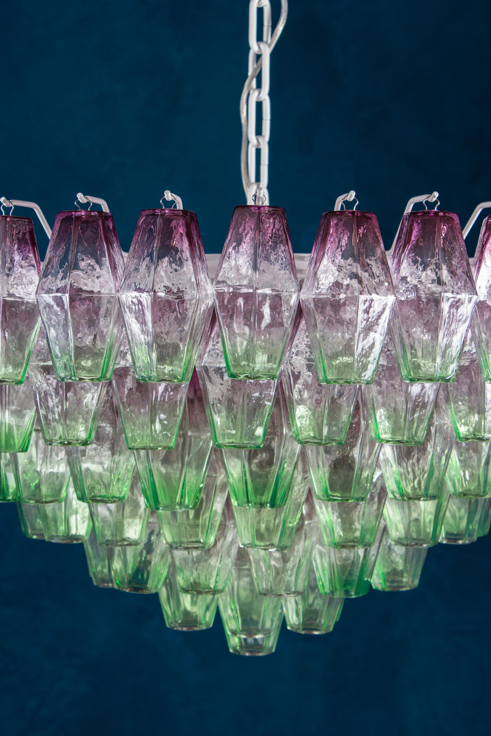 Italian Striking Poliedri Pink and Green Murano Glass Chandelier, 1970 For Sale