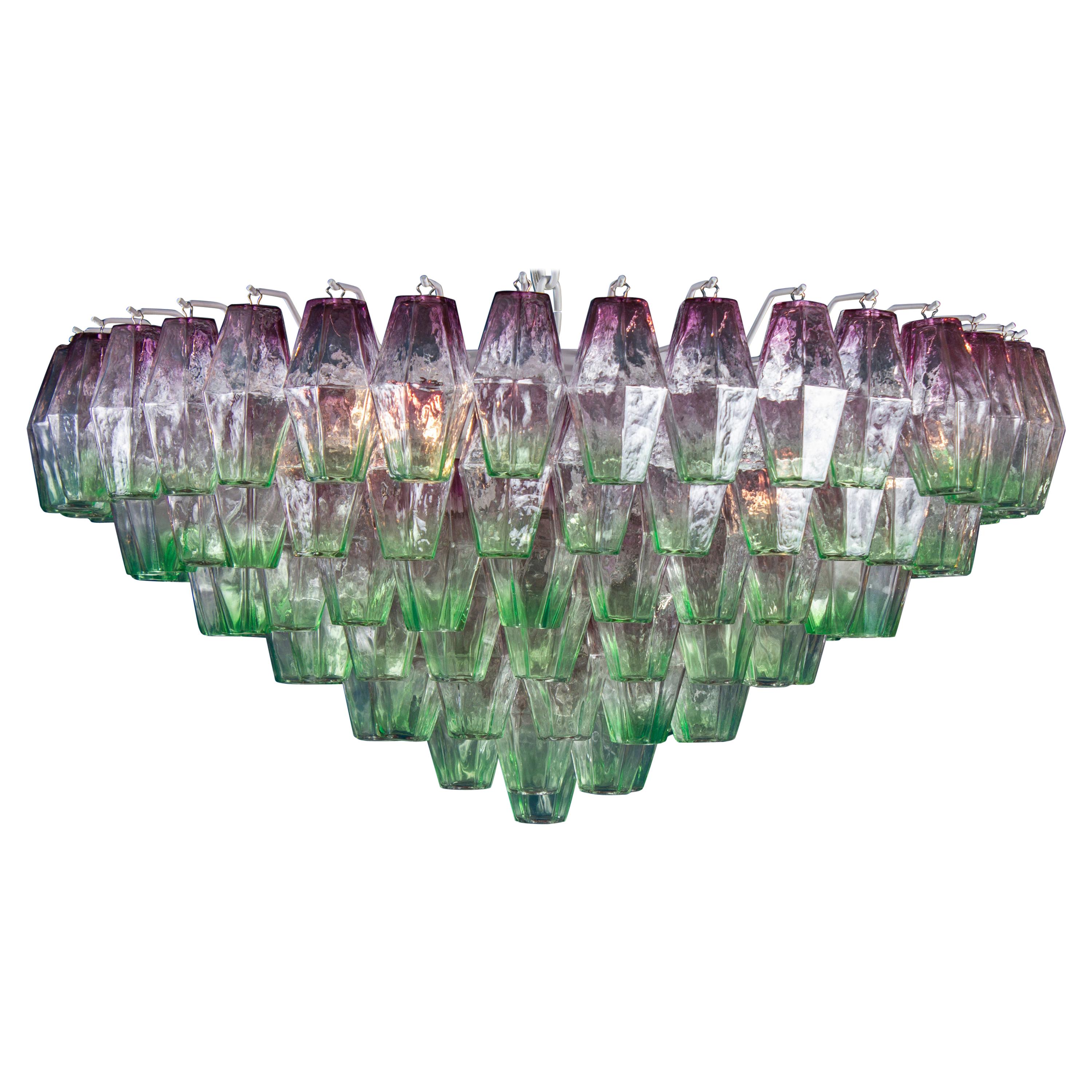 Striking Poliedri Pink and Green Murano Glass Chandelier, 1970 For Sale