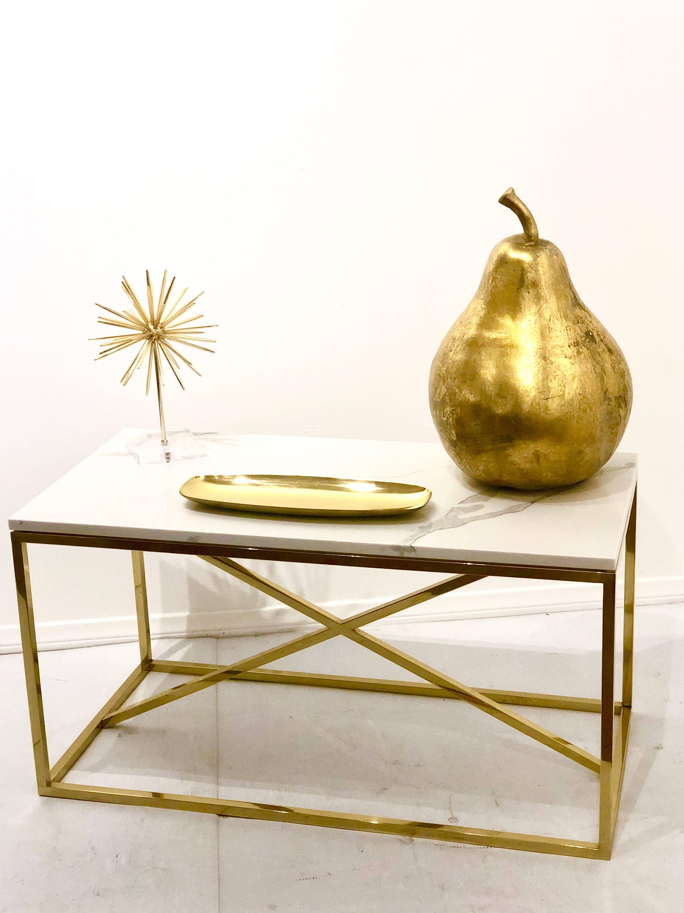 American Striking Polished Brass and Marble Coffee Table x Base