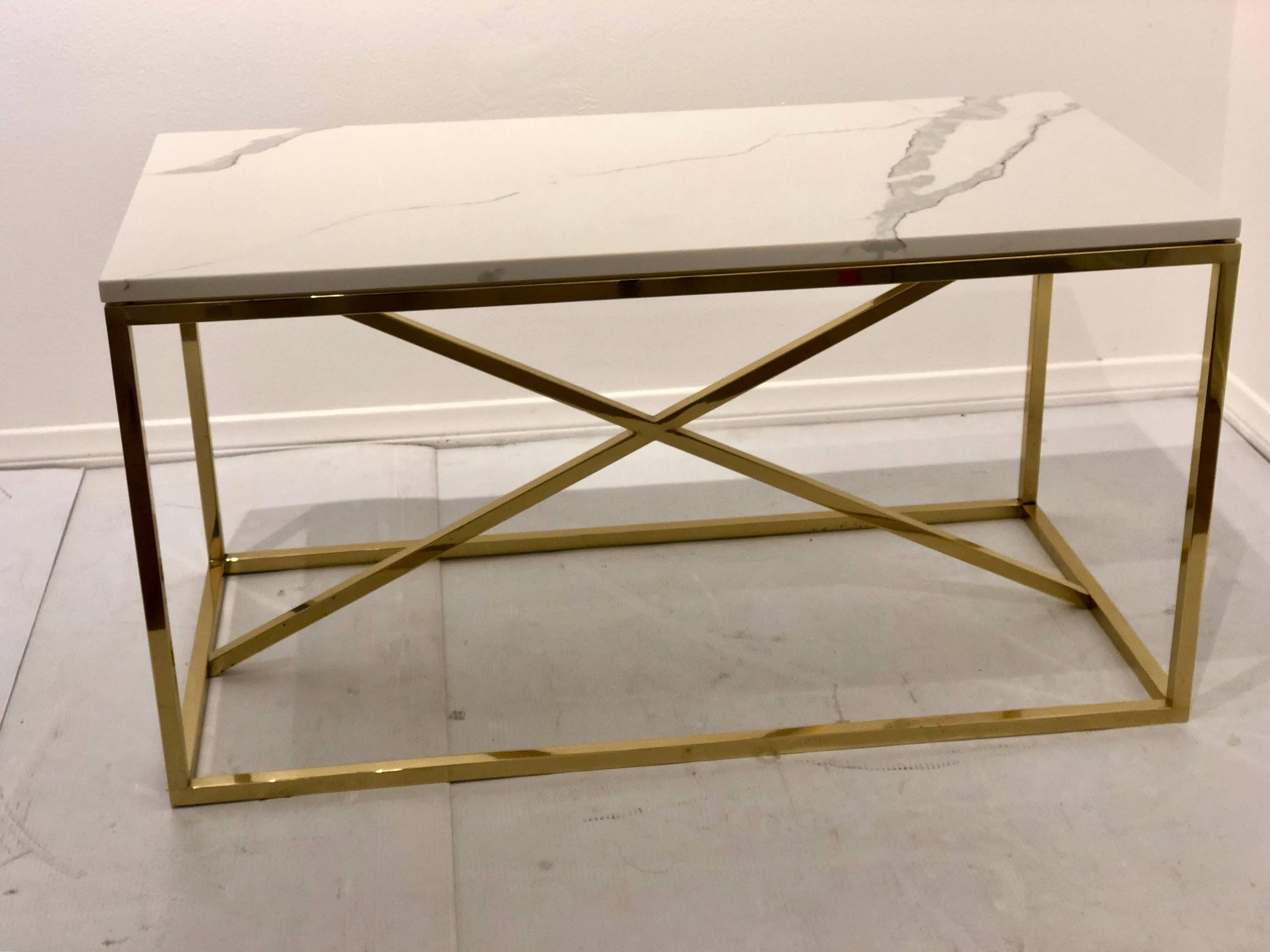 Striking Polished Brass and Marble Coffee Table x Base In Excellent Condition In San Diego, CA