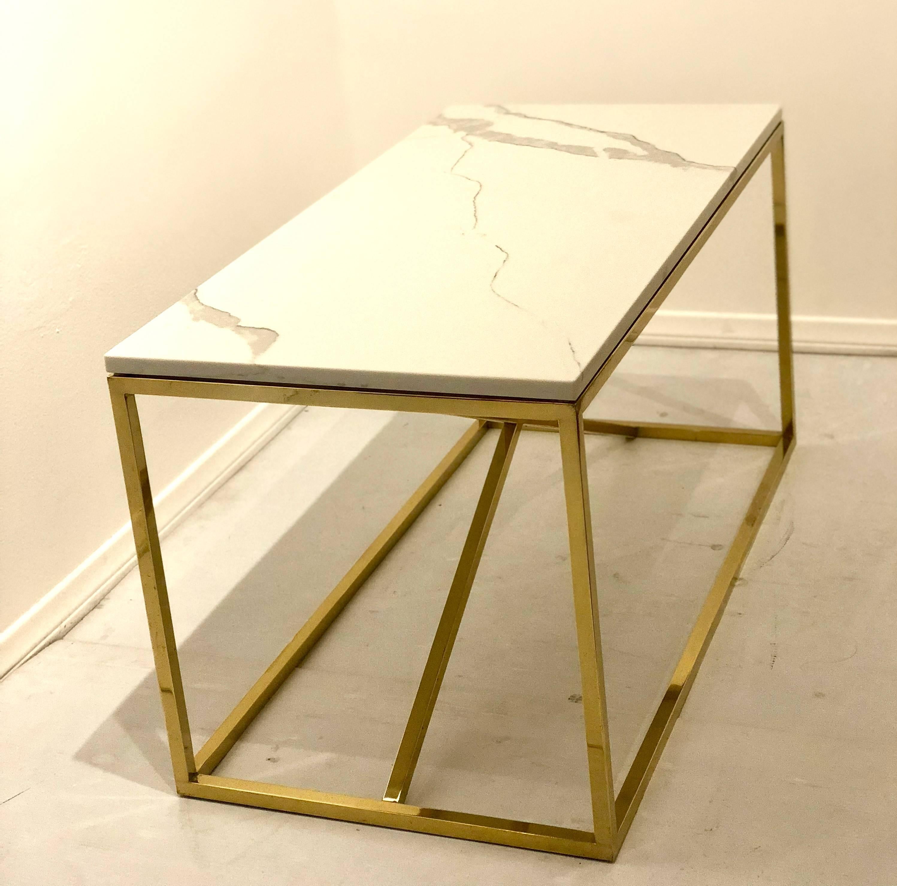 Striking Polished Brass and Marble Coffee Table x Base 1