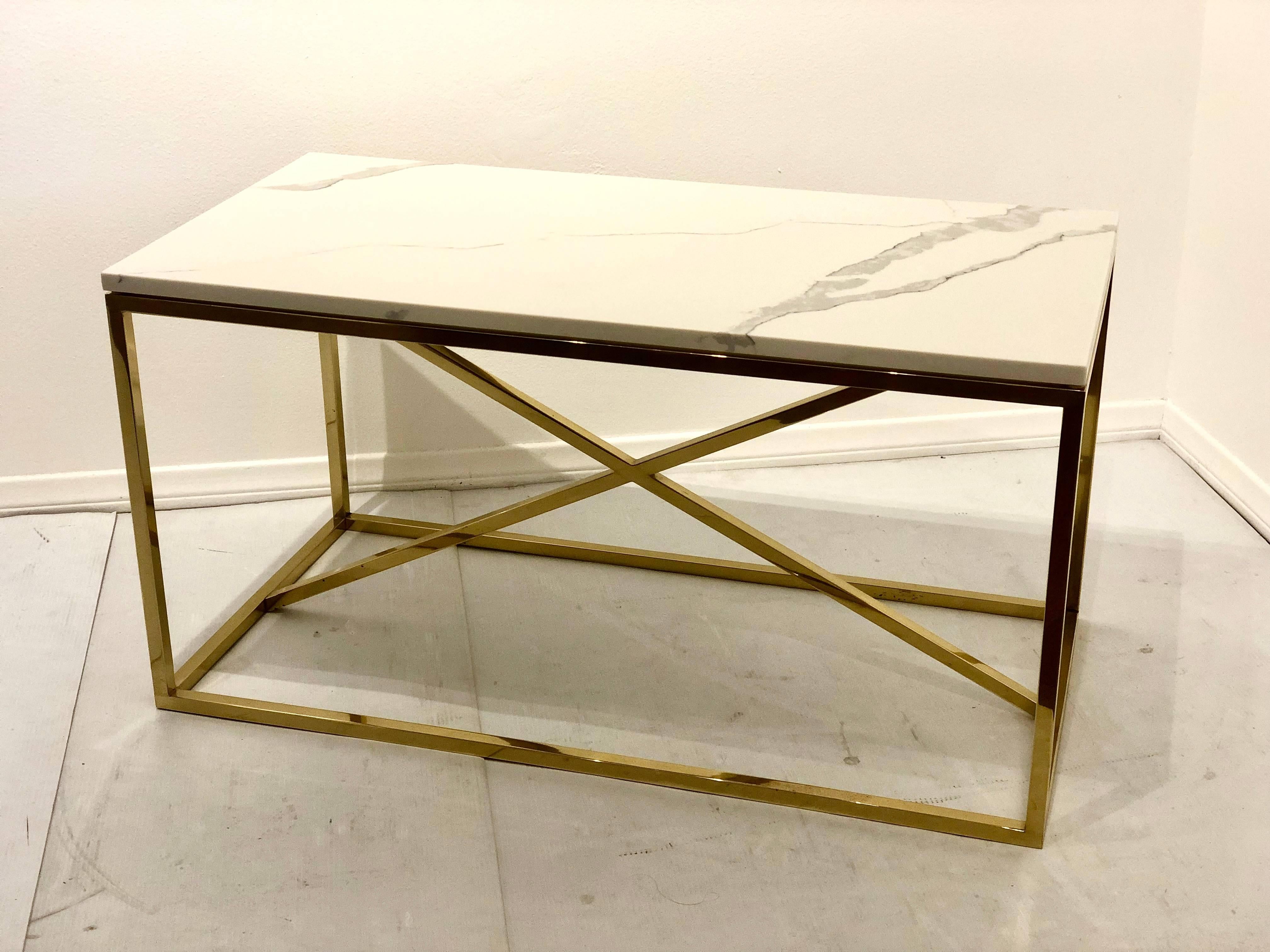 Striking Polished Brass and Marble Coffee Table x Base 2
