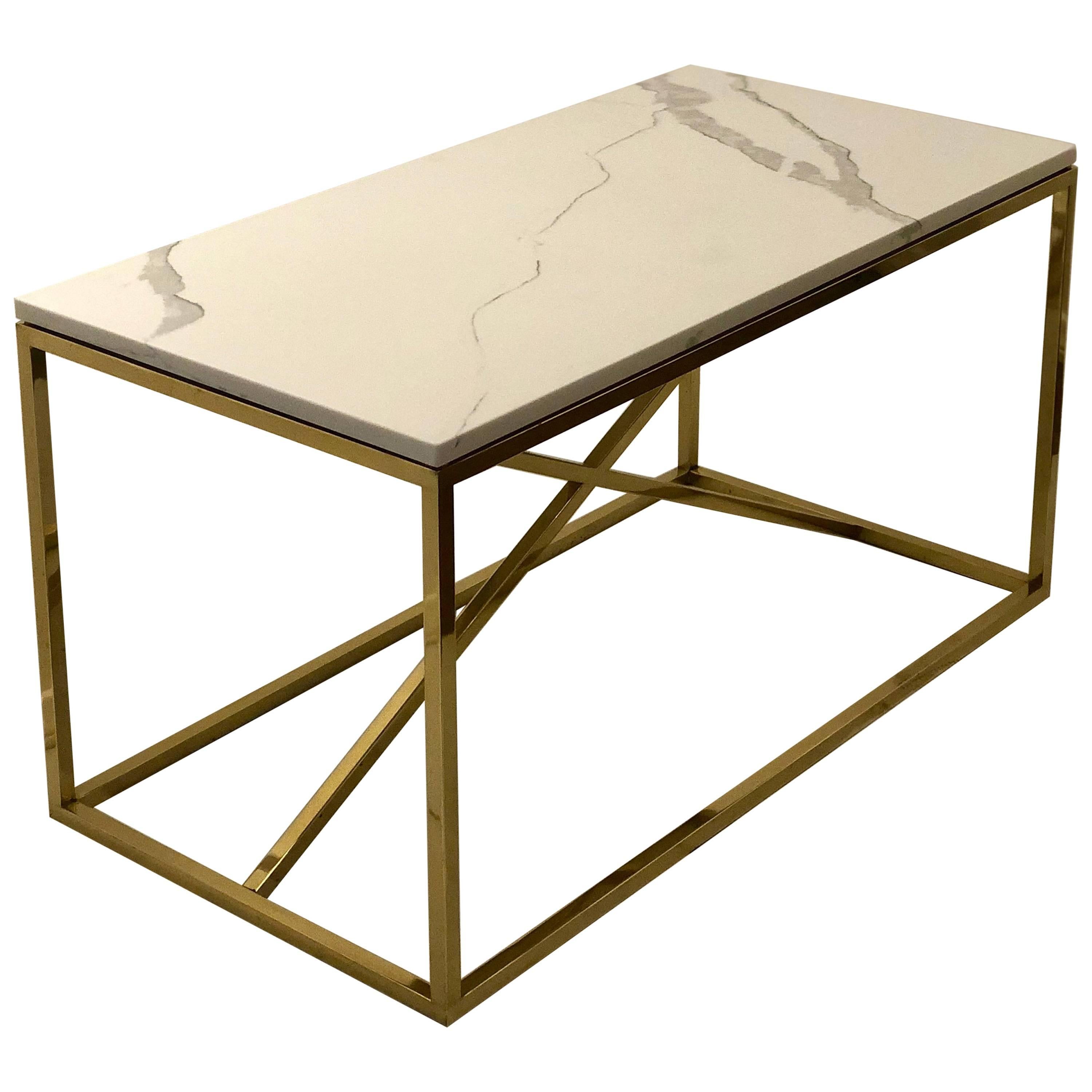 Striking Polished Brass and Marble Coffee Table x Base