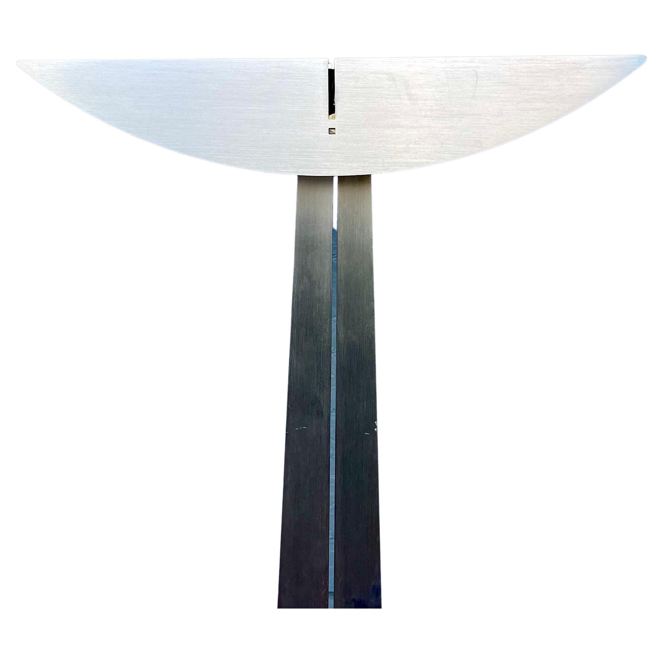 Striking Polished Stainless Steel Torchiere Floor Lamp Designed by Sonneman In Good Condition For Sale In San Diego, CA