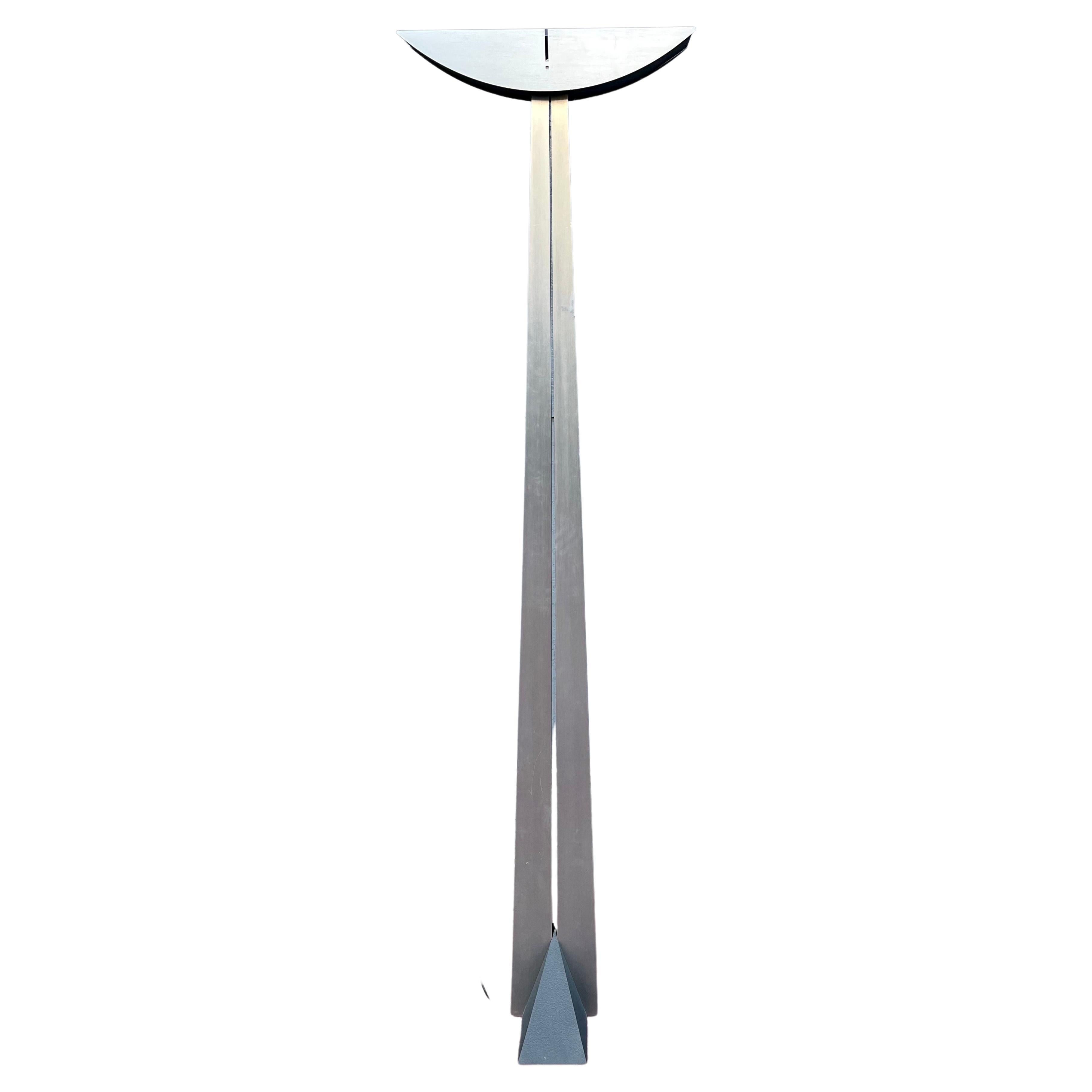 Striking Polished Stainless Steel Torchiere Floor Lamp Designed by Sonneman For Sale