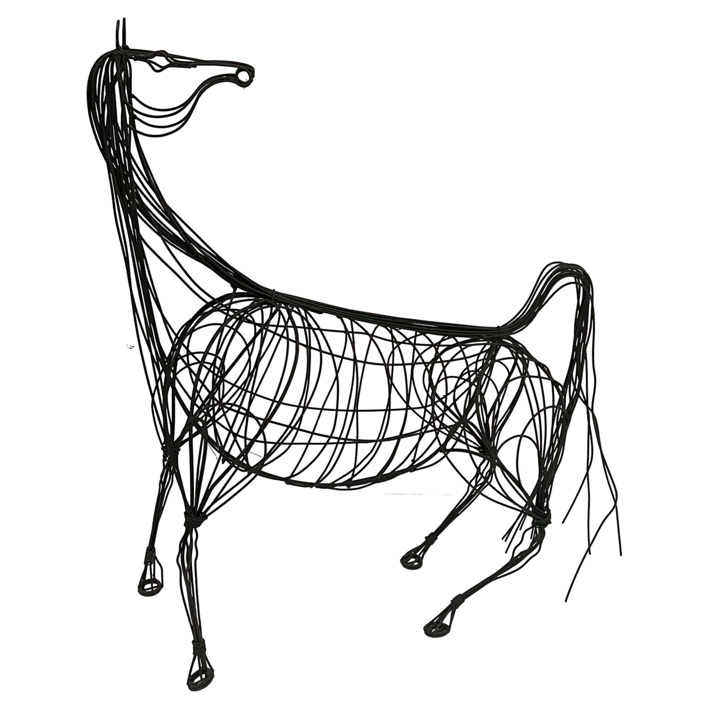 Striking Post Modern Wire Sculpture Large Horse For Sale