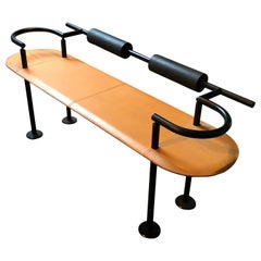 Striking Postmodern High Style Designer Leather Bench by Cy Mann