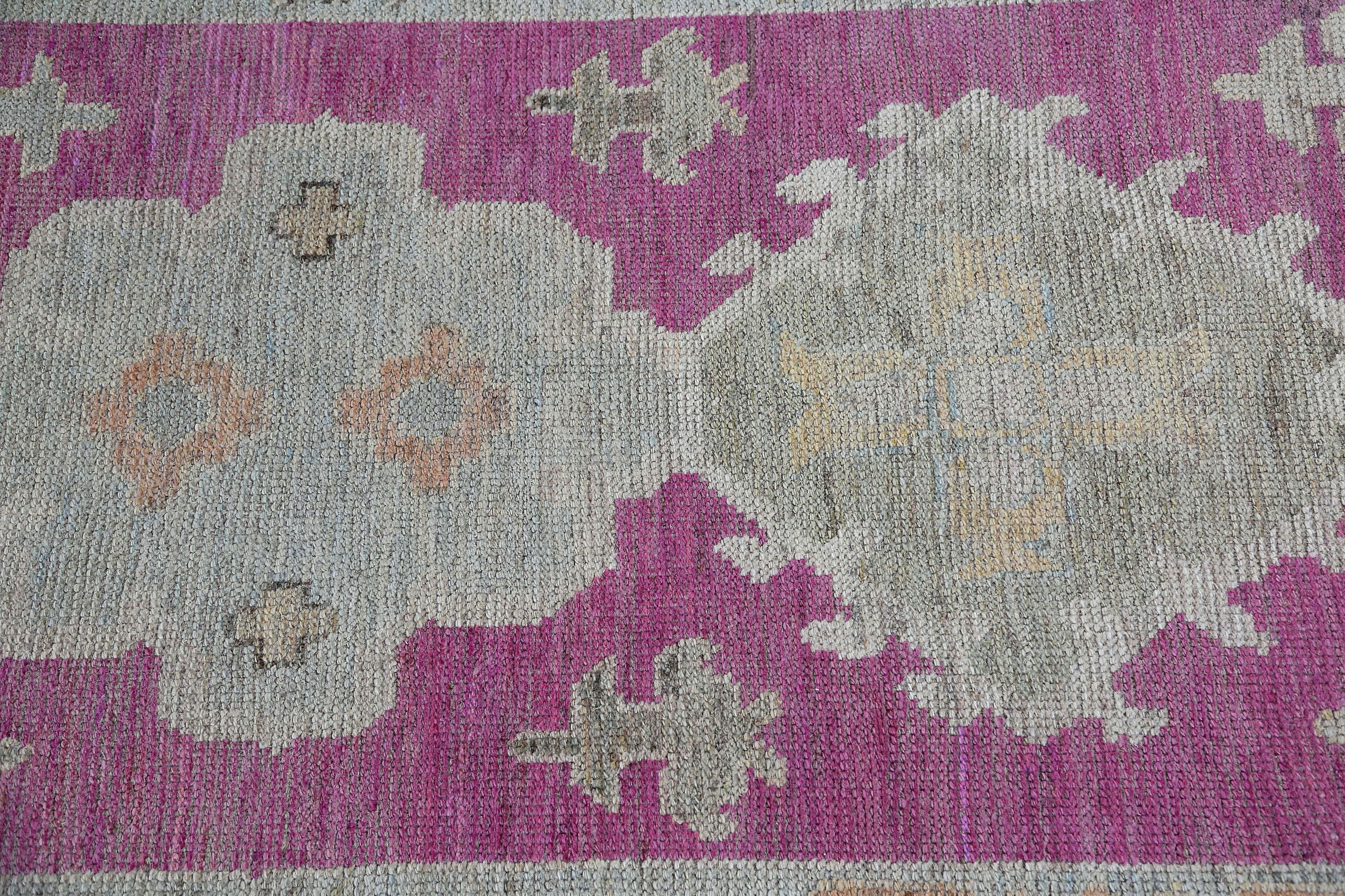 Striking Purple Oushak Runner In New Condition For Sale In Dallas, TX
