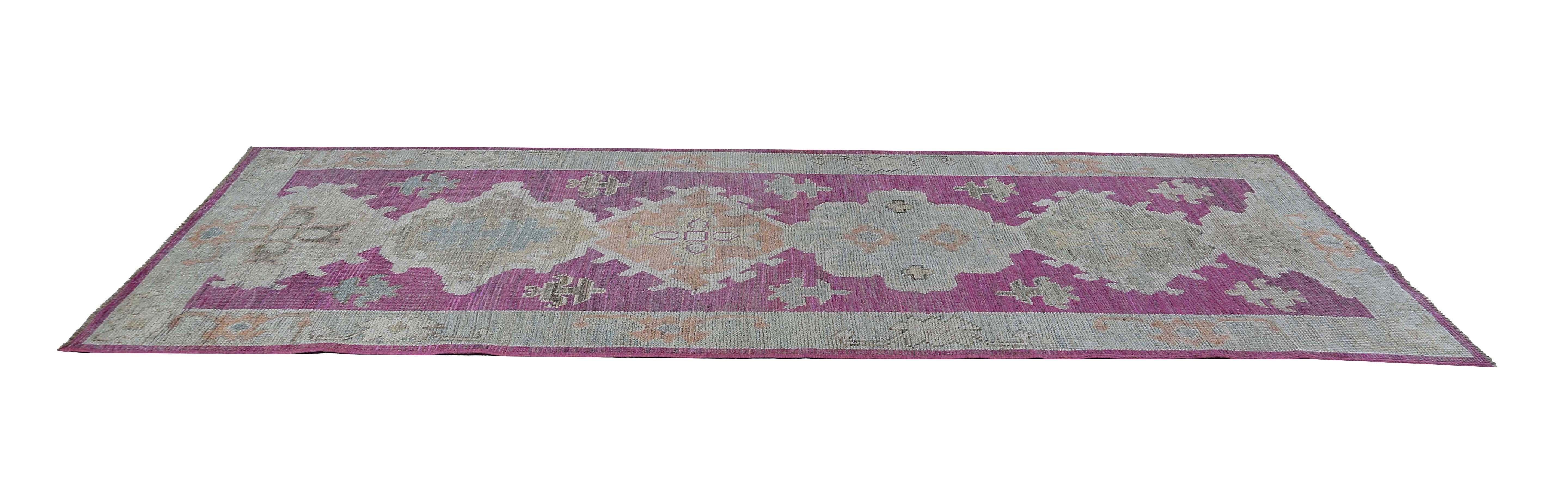 Afghanistan Oushak-Läufer Oushak Circa 1990 - Wolle Rosa Reversdesign - 95484 im Angebot 2