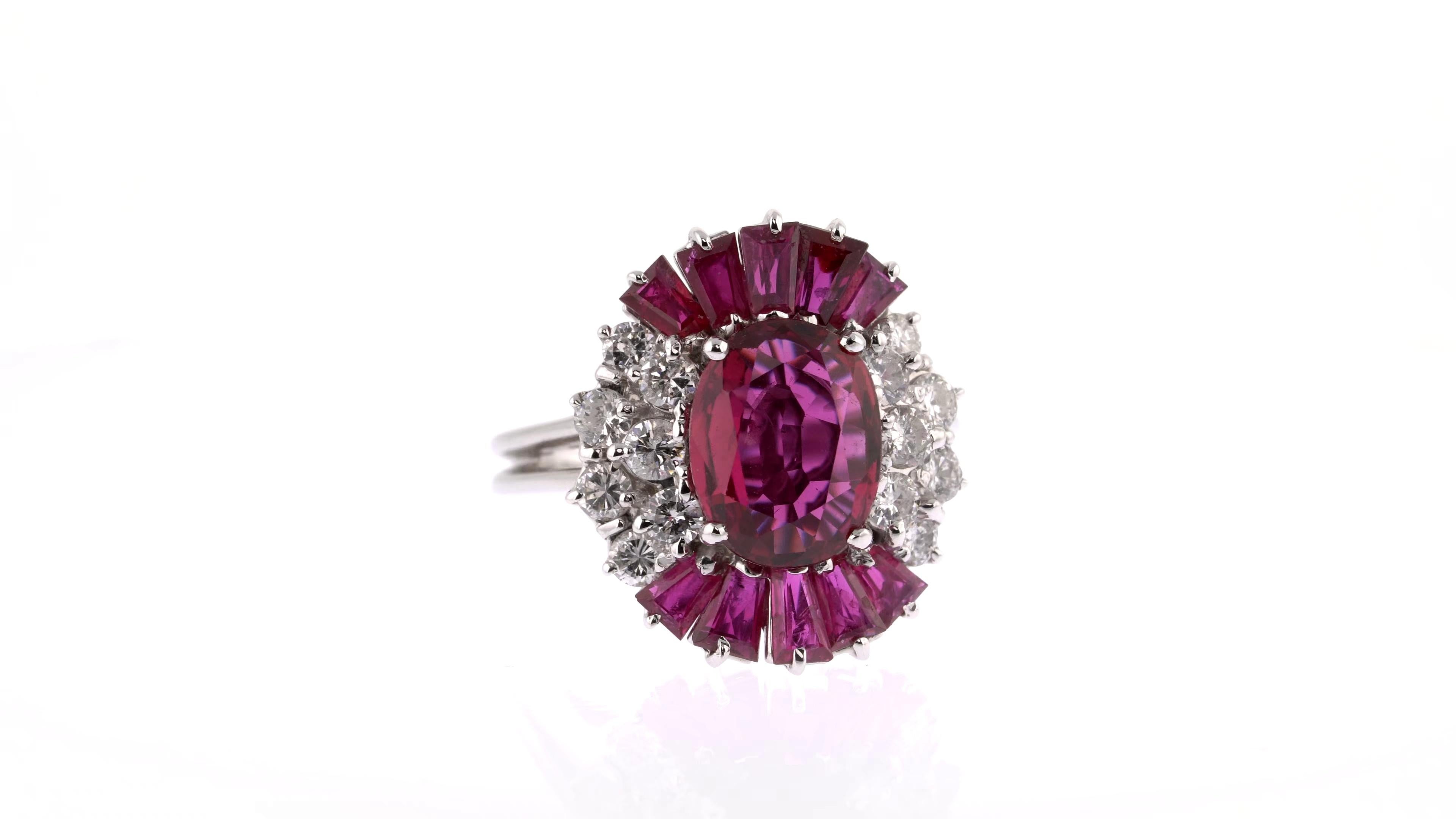 Contemporary Striking Red Ruby and White Diamond Ring For Sale