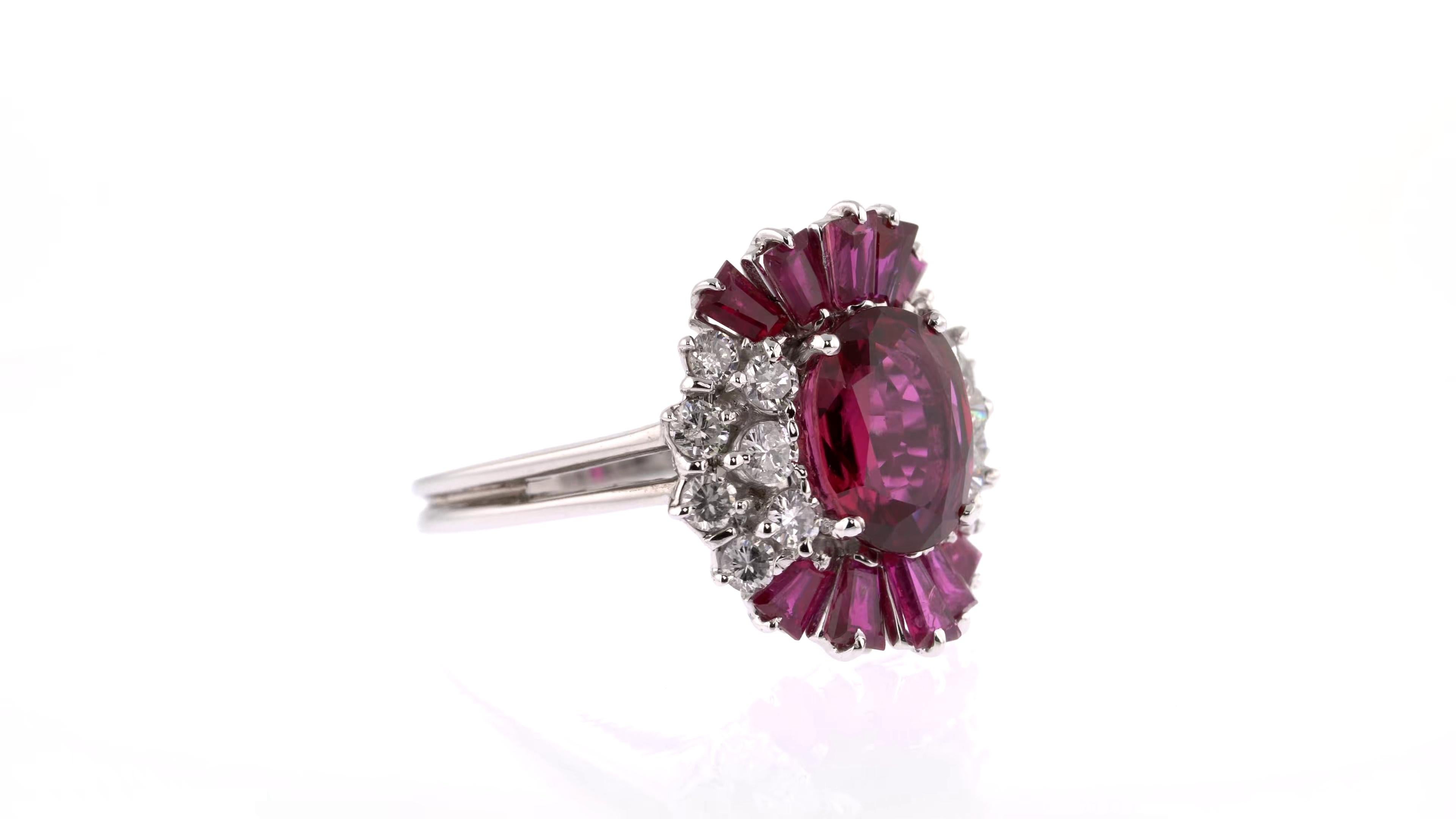 Oval Cut Striking Red Ruby and White Diamond Ring For Sale
