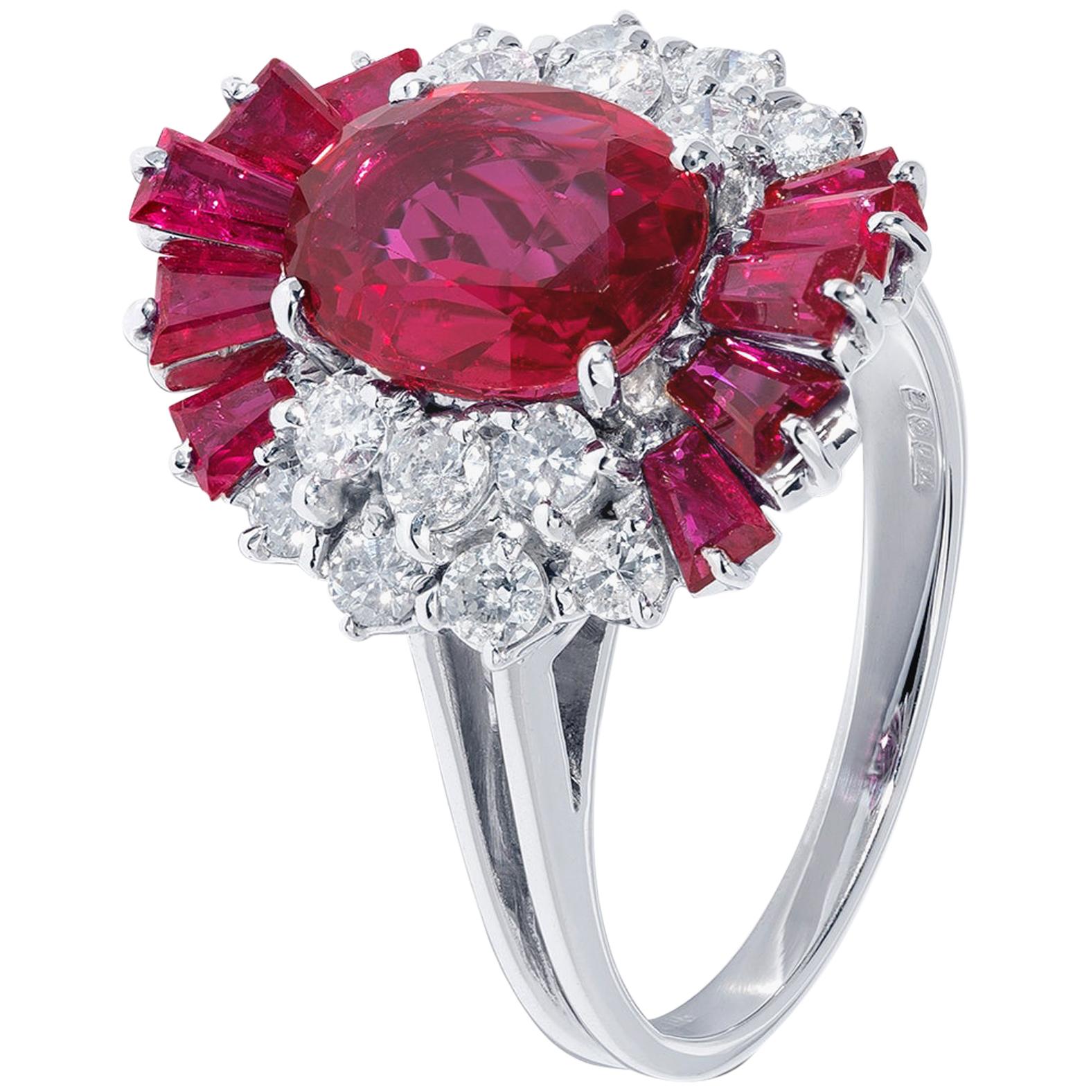 Striking Red Ruby and White Diamond Ring For Sale