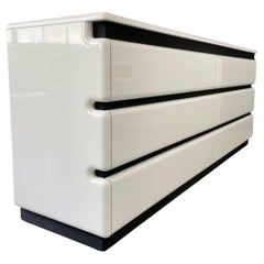 Striking Rare Space Age Dresser by Rougier 6 Drawer White Gloss Lacquer & Rubber