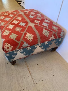 Striking Rectangular Kilim Upholstered Ottoman Coffee Table