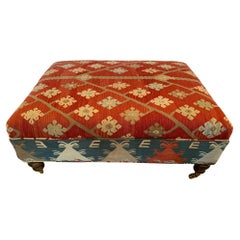 Striking Rectangular Kilim Upholstered Ottoman Coffee Table