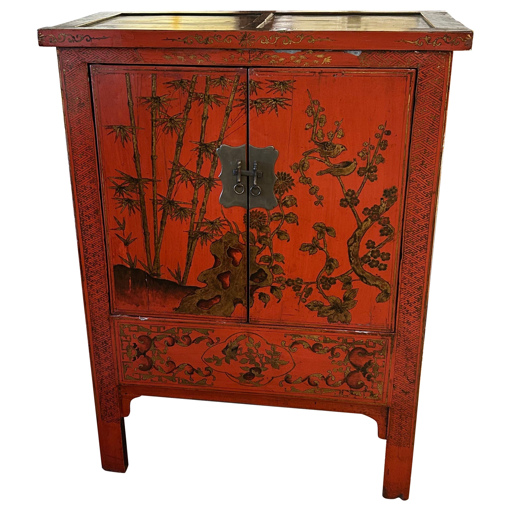Mobile laccato rosso antico Chinoiserie di grande effetto in vendita