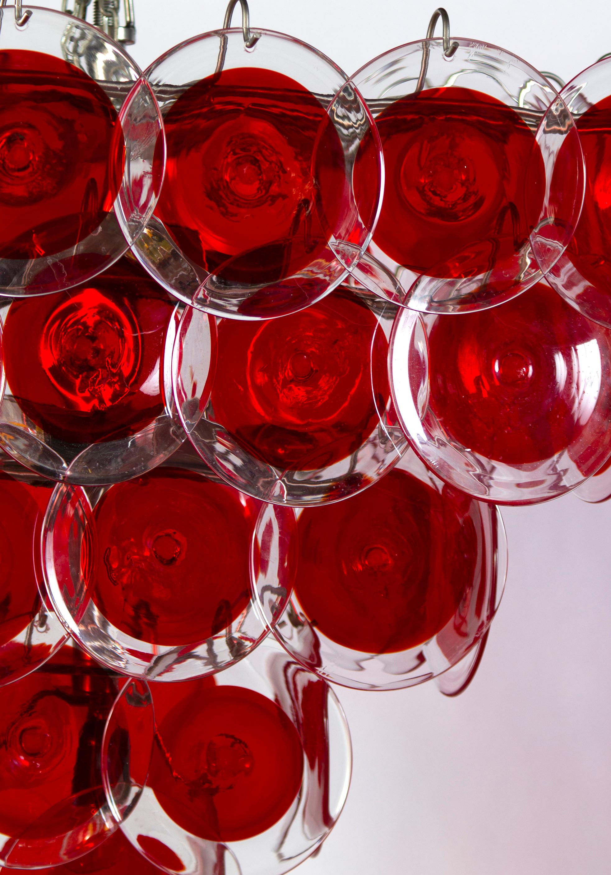 Striking Red Disc Murano Chandelier For Sale 4