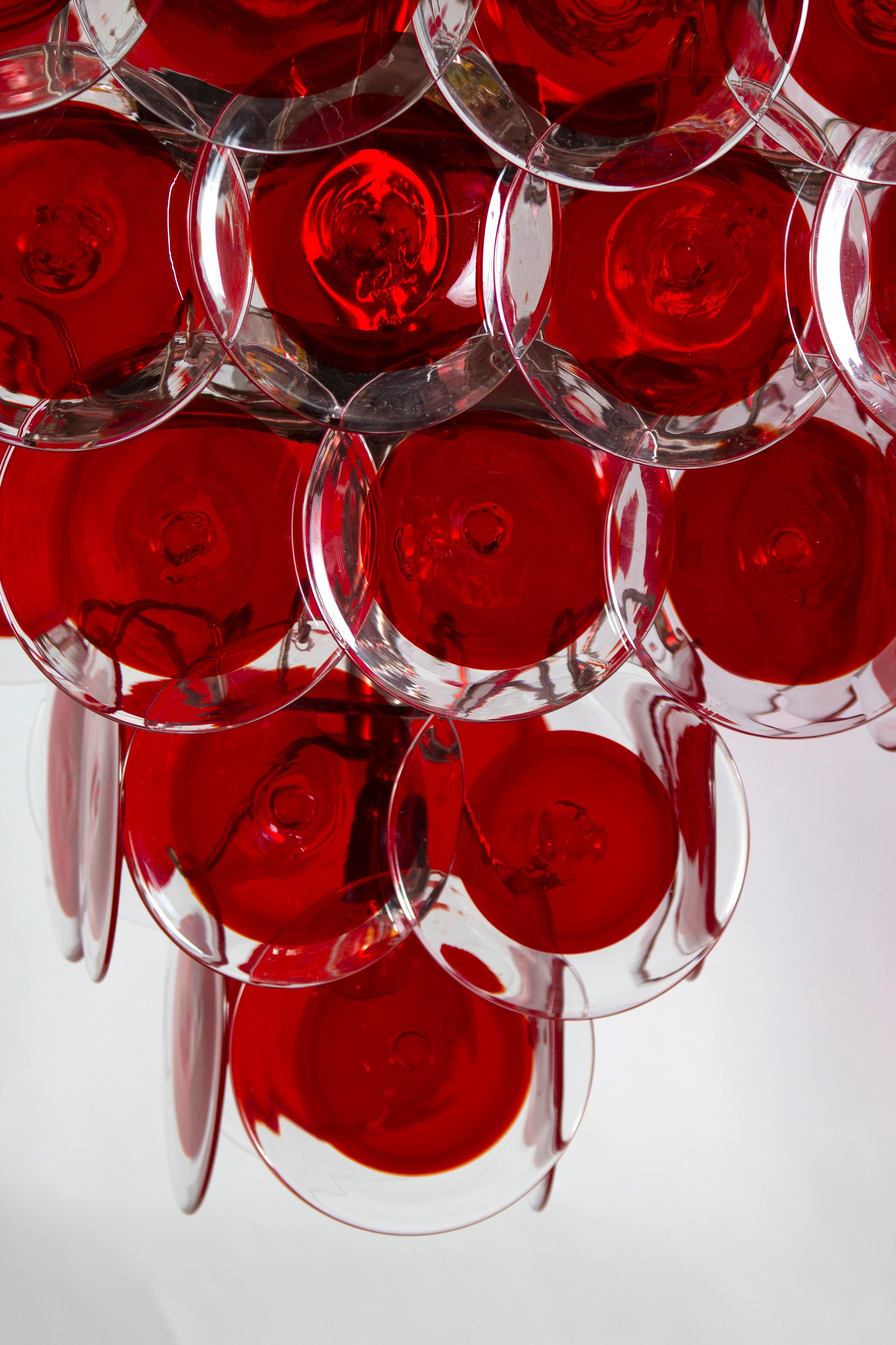 Striking Red Disc Murano Chandelier In New Condition For Sale In Rome, IT