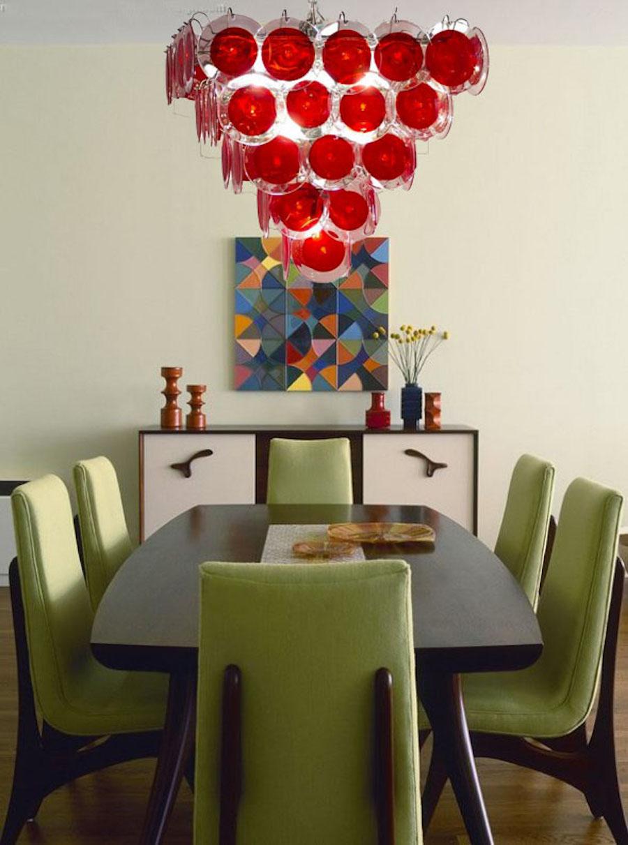 Striking Red Disc Murano Chandelier For Sale 1