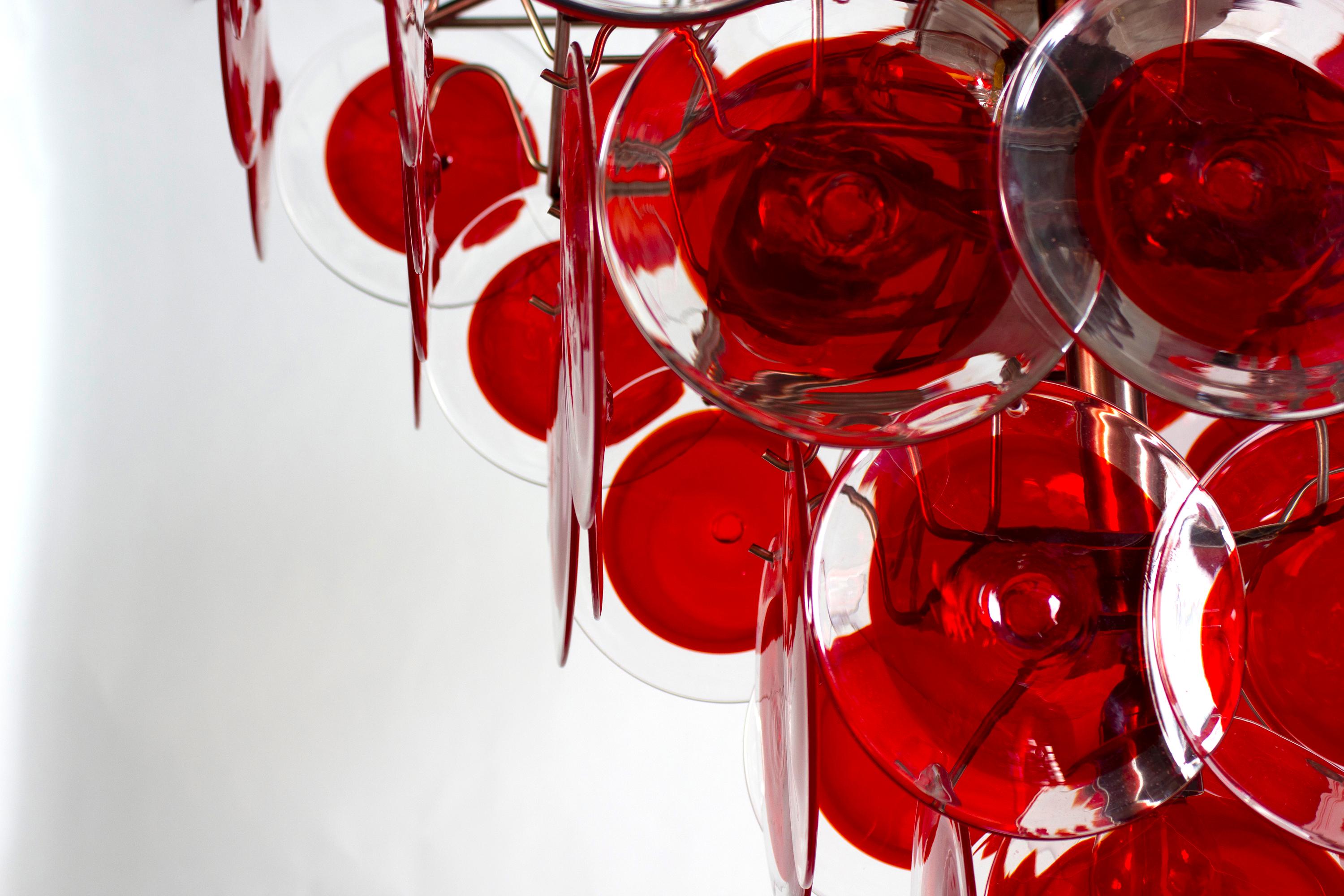 Striking Red Disc Murano Chandelier For Sale 2