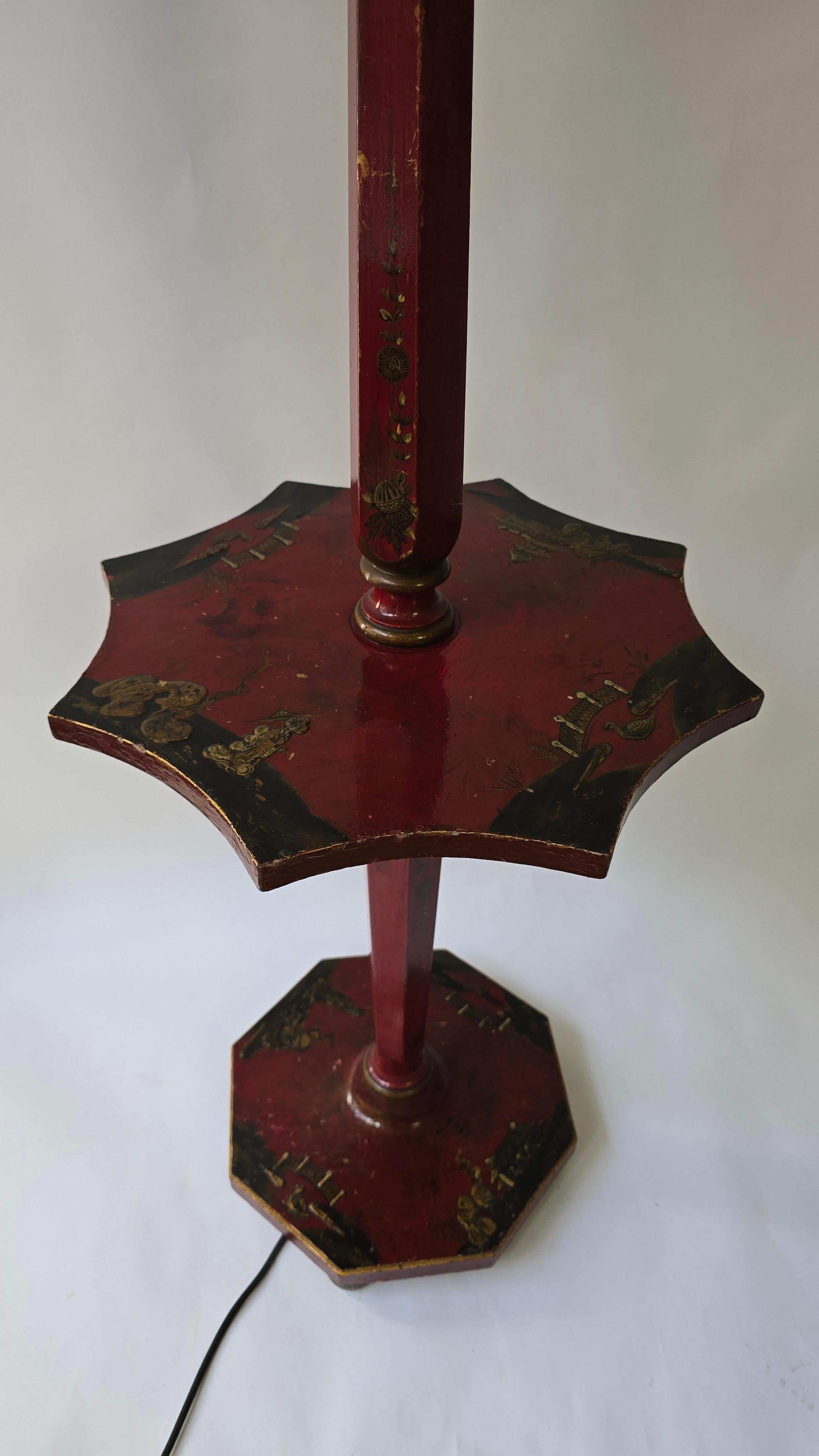 Lampada da terra con tavolo Chinoiserie laccato rosso, Francia, 1920-1940 ca. in vendita 5